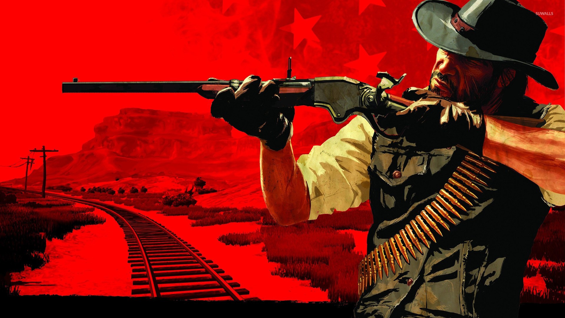 Digital Art Video Game Art Video Games Red Dead Redemption Red Dead Redemption 2 Red Weapon Gun Hat  1920x1080