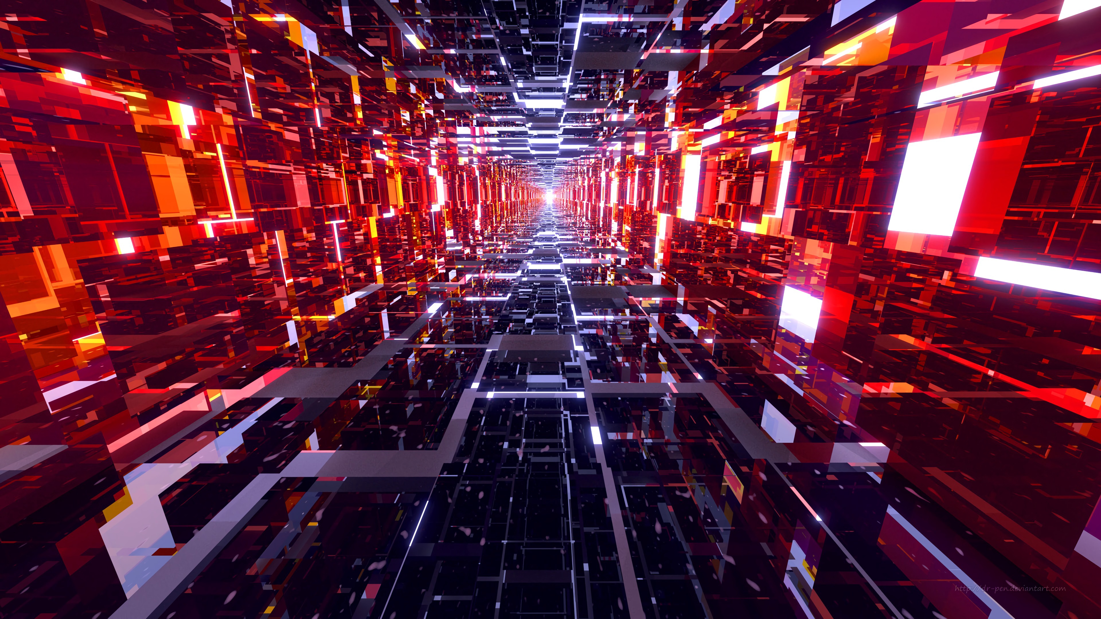 Abstract 3D Abstract Neon Tunnel Neon Glow Bright Glowing Perspective 3D Graphics 3840x2160