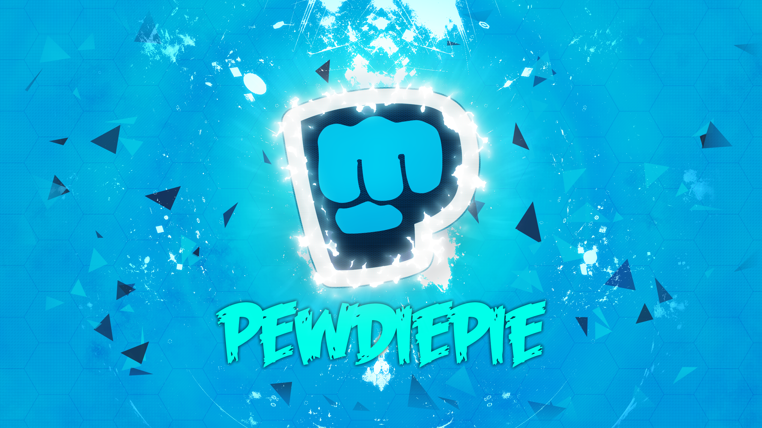 Cyan Logo Fist Pewdiepie YouTube Blue Hexagon 2560x1440
