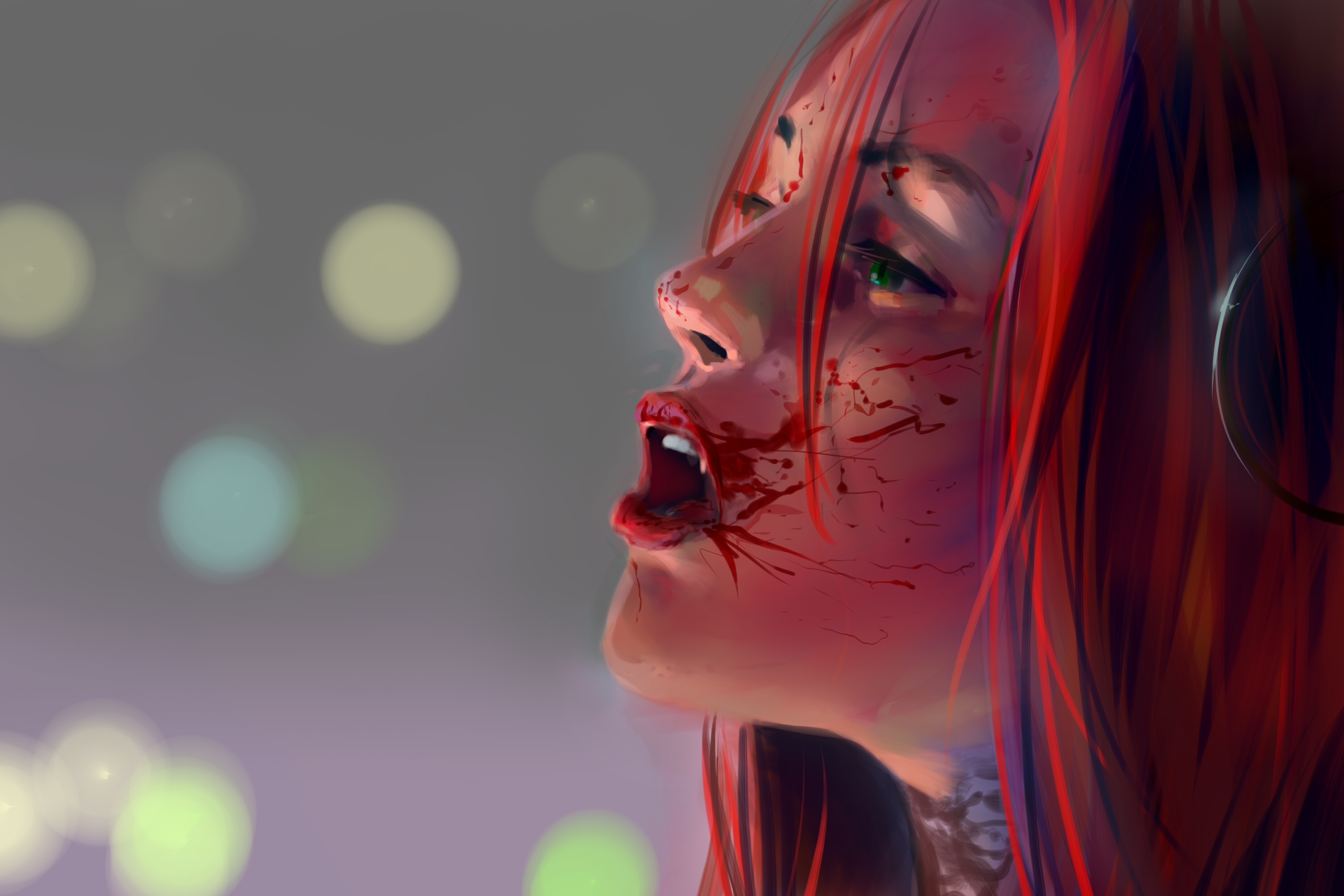 Bloodrayne Red Hair Face Fangs Blood 3000x2000
