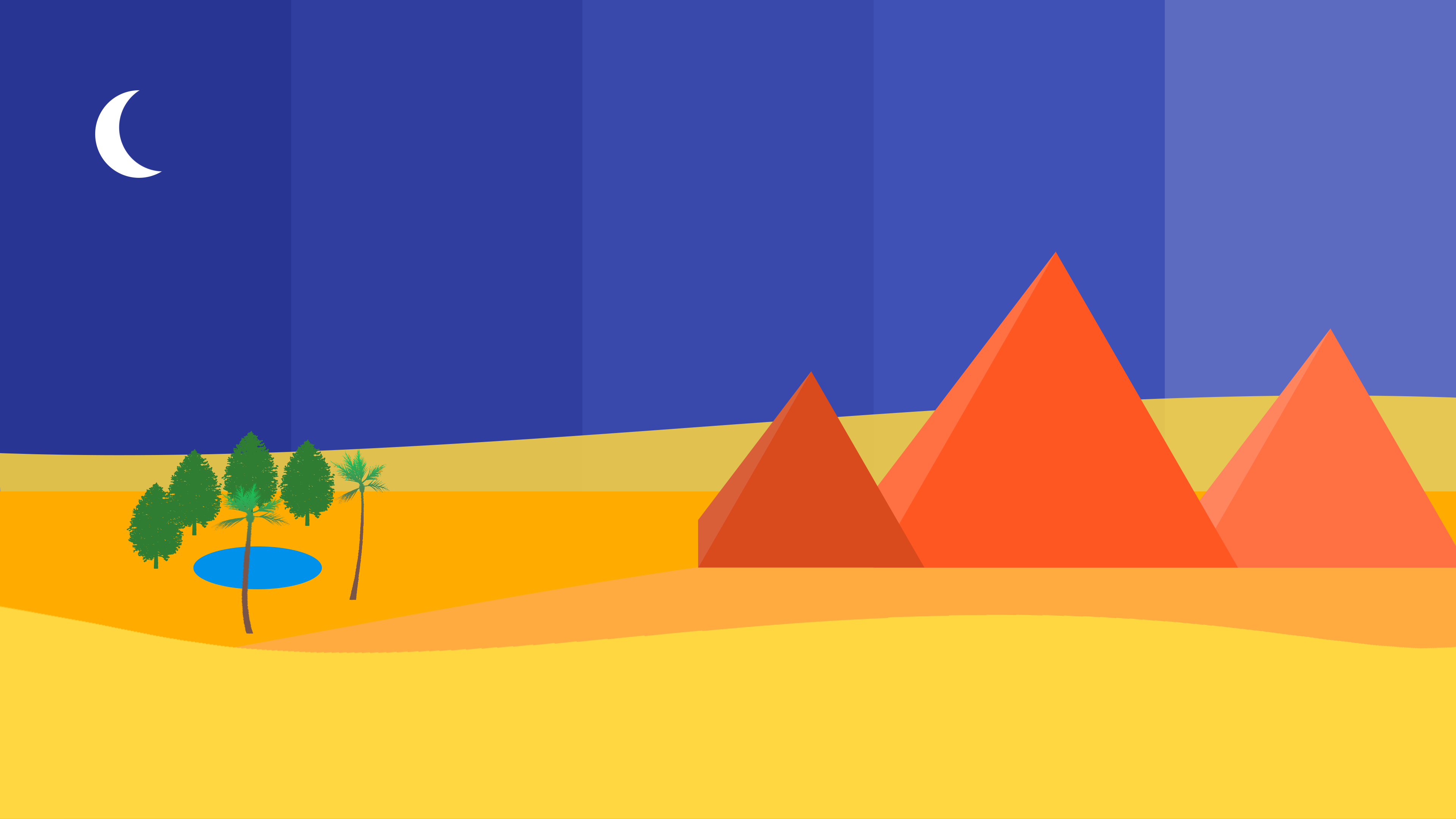 Desert Minimalism Oasis Crescent Moon Pyramid 3840x2160