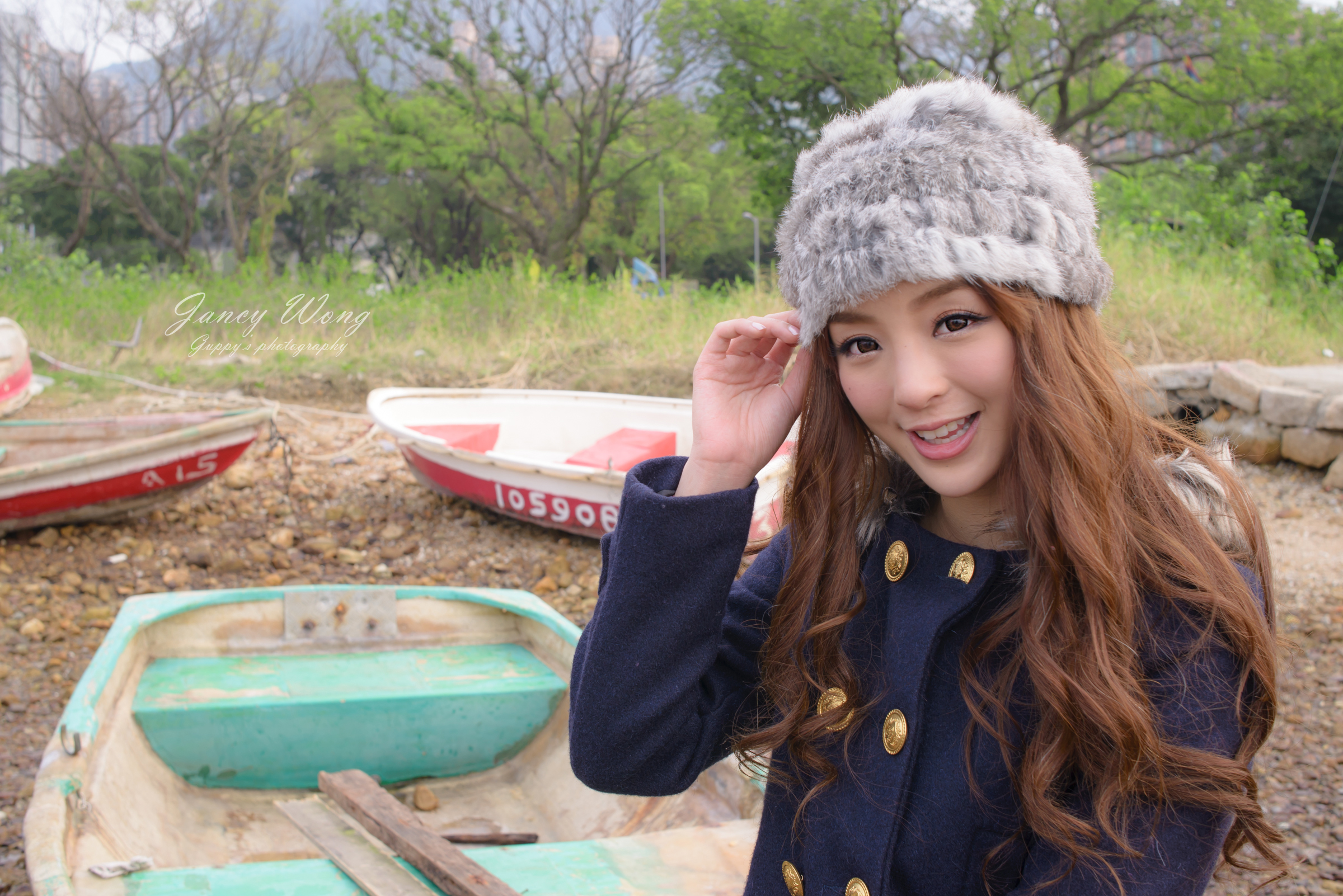 Jancy Wong Girl Model Asian Chinese Cap Smile Boat 2400x1602