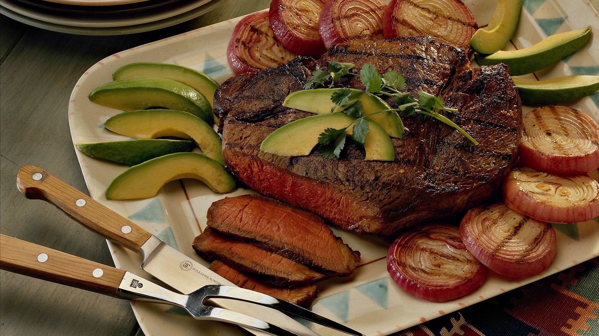 Food Meat Steak Onion Fork Avocado Onions Knife And Fork 1920x1080