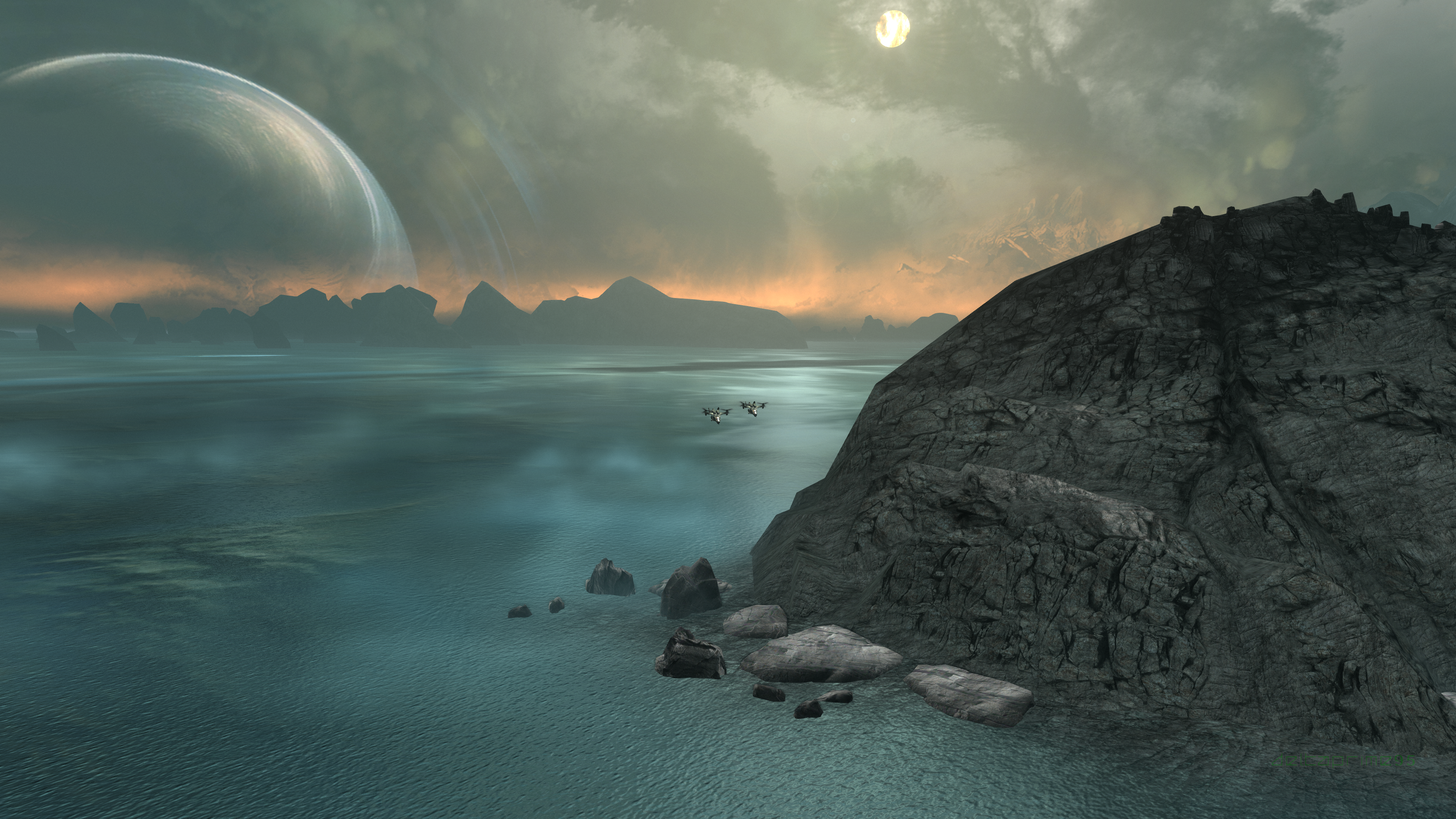 PC Gaming In Game Screen Shot Video Games Science Fiction Futuristic Halo Reach Planet Reach Water A 3840x2160