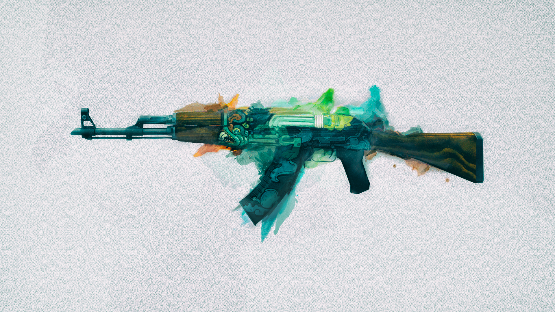 Counter Strike Global Offensive AKM Weapon PC Gaming Simple Background Turquoise 1920x1080