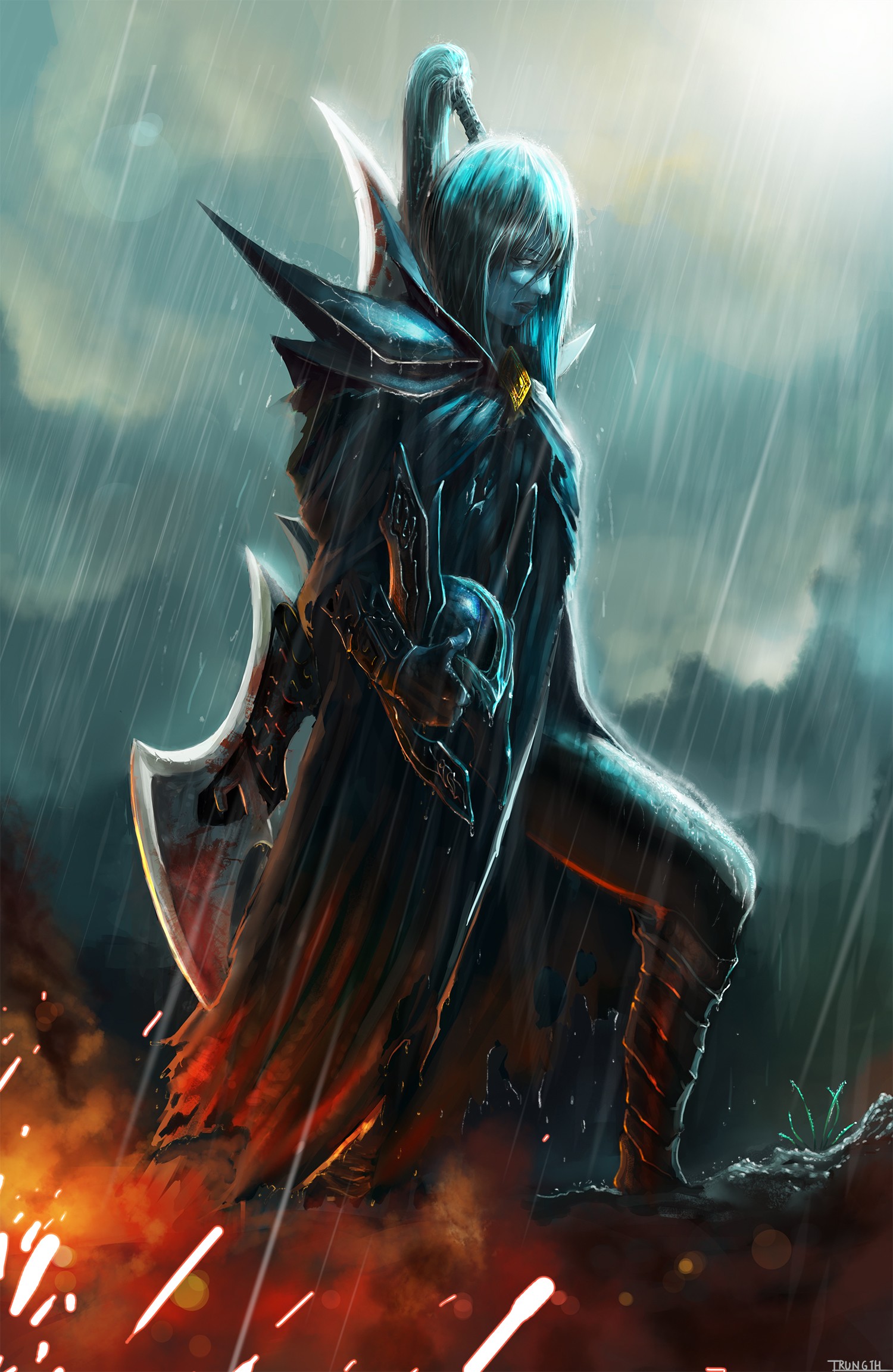 Dota 2 Phantom Assassin Fantasy Art PC Gaming Rain Warrior 1500x2305
