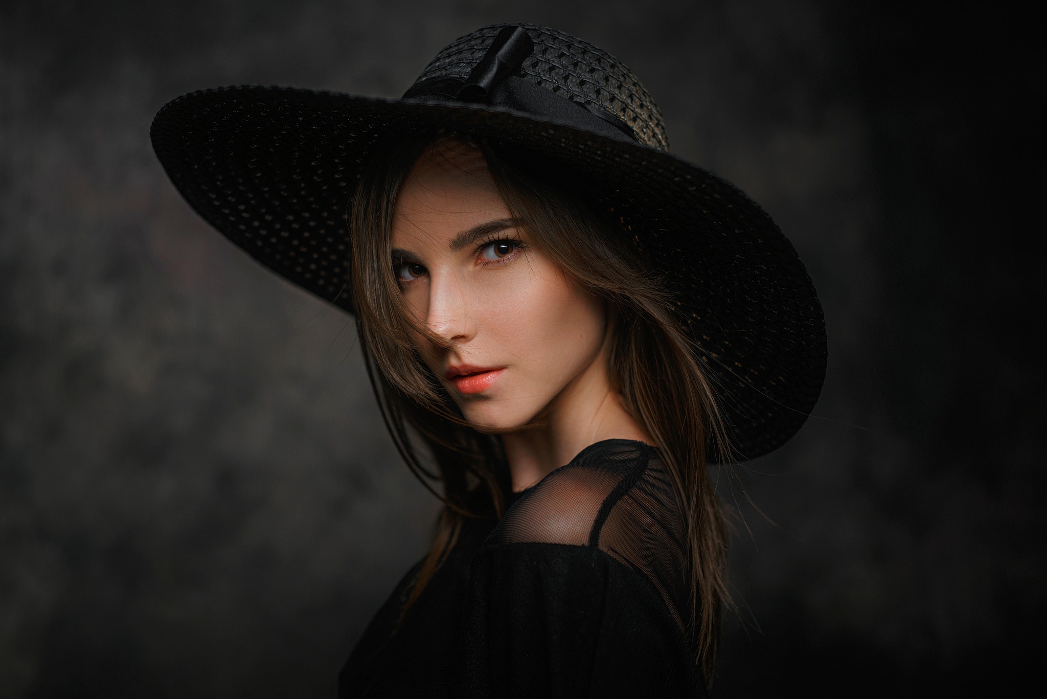 Pavel Cherepko Women Model Long Hair Face Portrait Looking At Viewer Brunette Straight Hair Simple B 2048x1367
