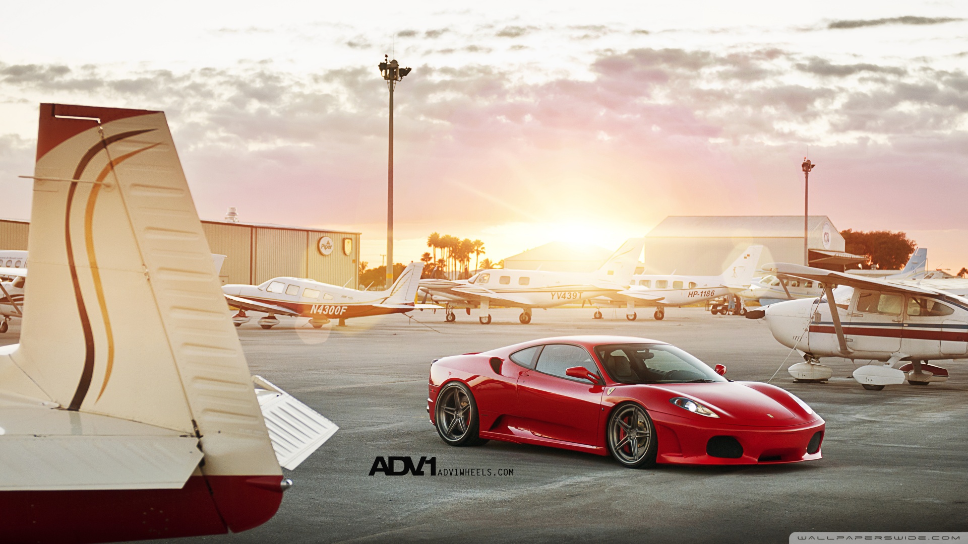 Mis Spelled The Wheelman Car Red Cars Airfield Haze Airplane Red Sunset Sunlight Vibrant 1920x1080