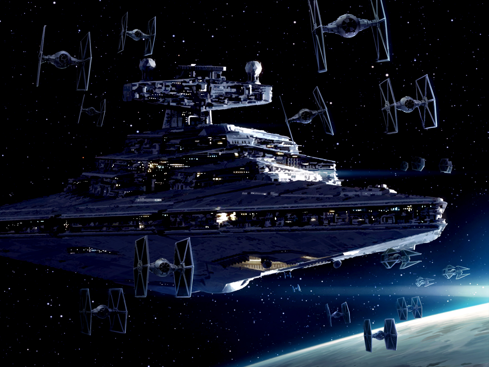 Star Wars Star Destroyer TiE Fighter TiE Interceptor Space Imperial Forces Star Wars Ships Science F 2048x1536