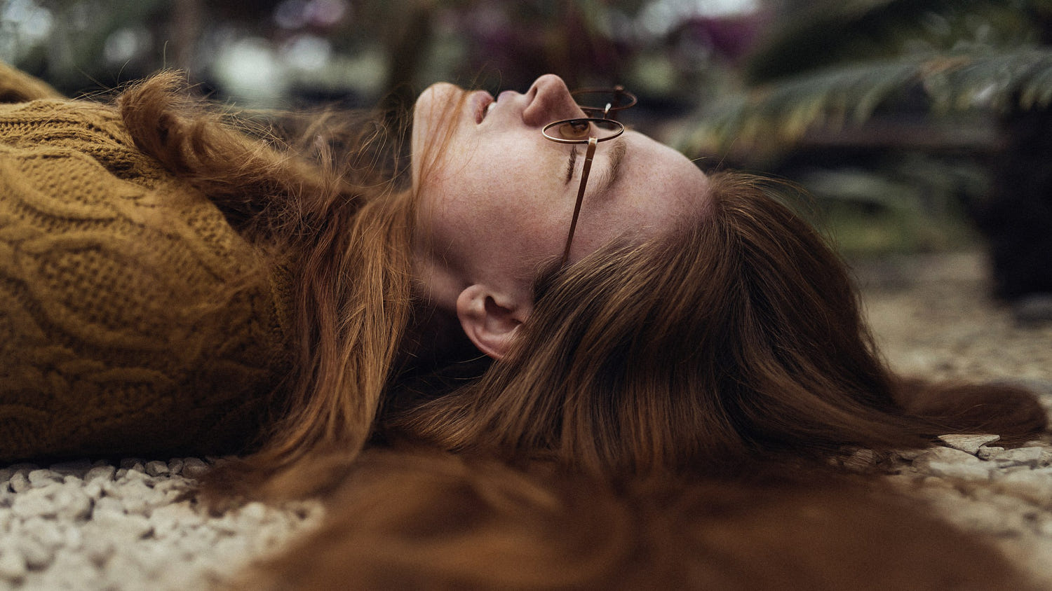 Aleks Five Women Redhead Long Hair Sweater Glasses Women With Glasses Lying Down Closed Eyes 1500x844