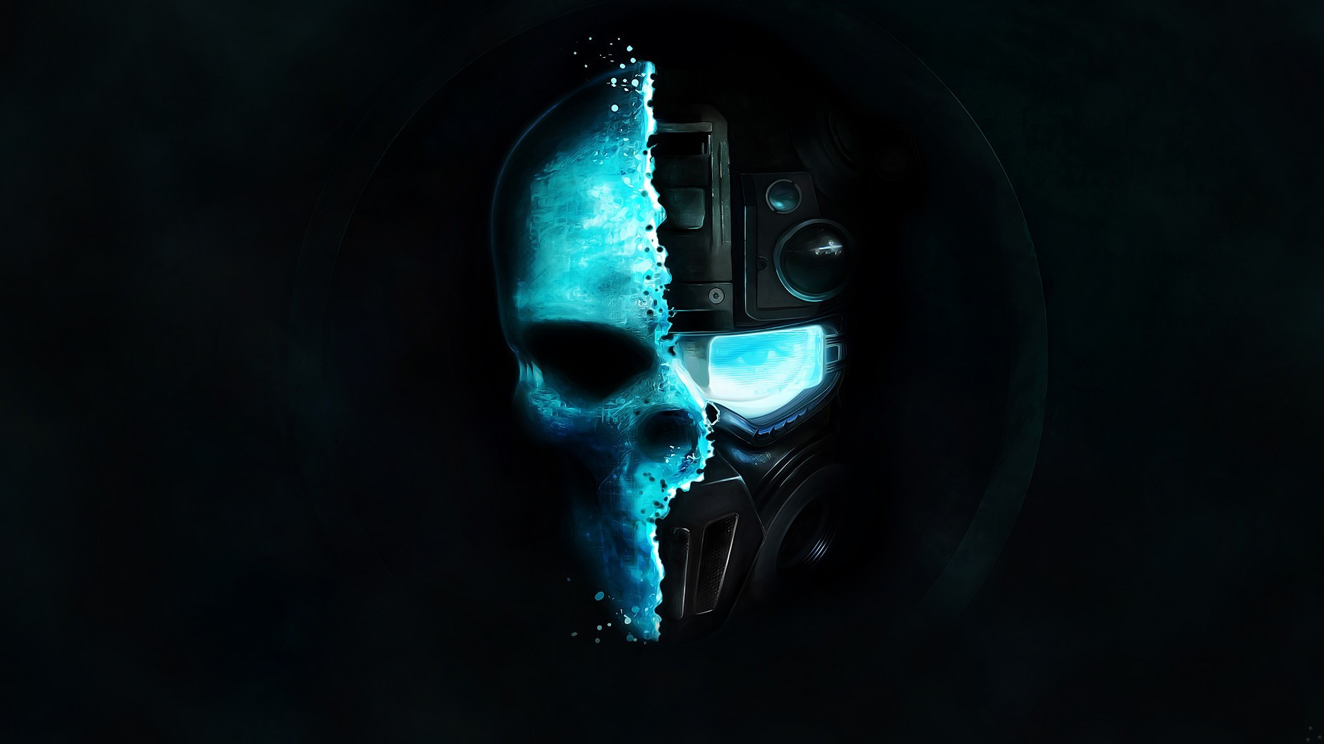 Artwork Skull Minimalism Digital Art Blue Background Gas Masks Futuristic Circle Goggles Eyes Video  1920x1080