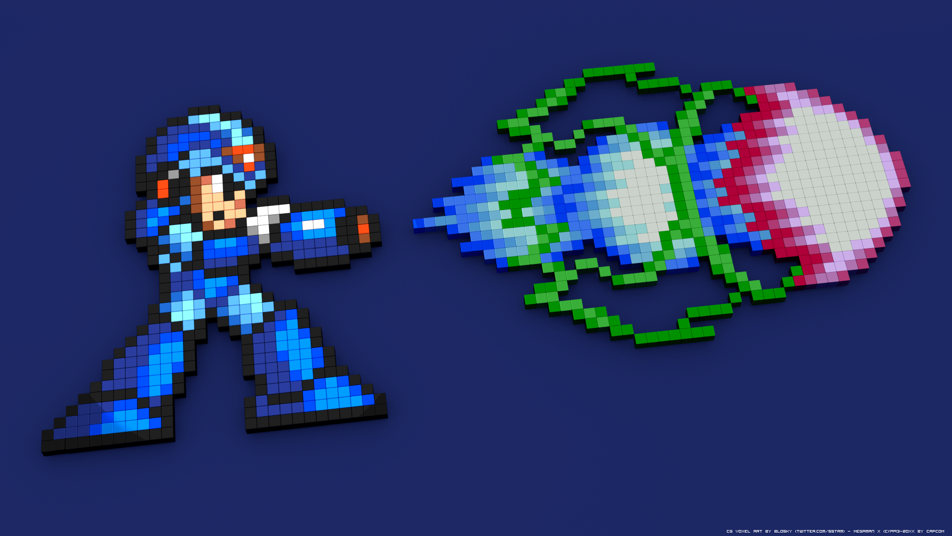 16 Bit 8 Bit Pixelated Pixel Art 3D Blocks 3D Video Games Mega Man Mega Man X 1920x1080