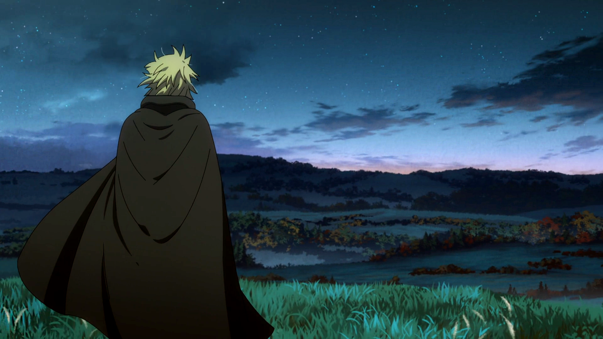 Vinland Saga Landscape Dawn Sky Clouds England Anime Manga Hills Trees Stars Makoto Yukimura Wit Stu 1920x1080