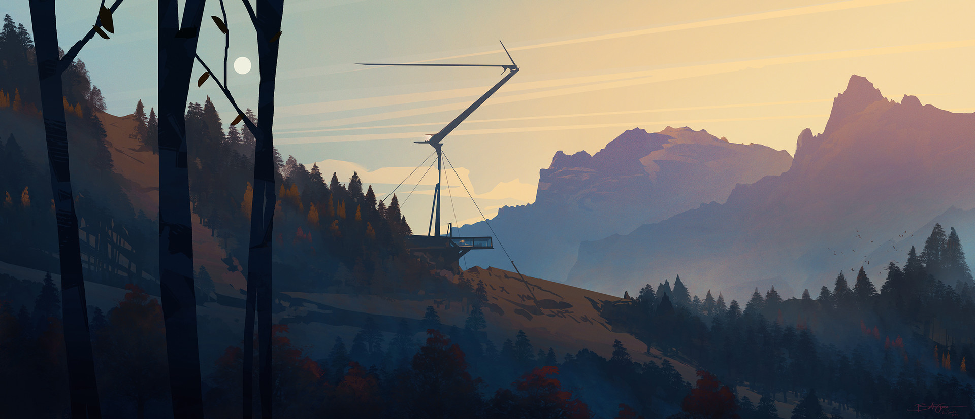 Landscape Digital Art Minimalism Illustration Fan Art Mountains Bastien Grivet 1920x826