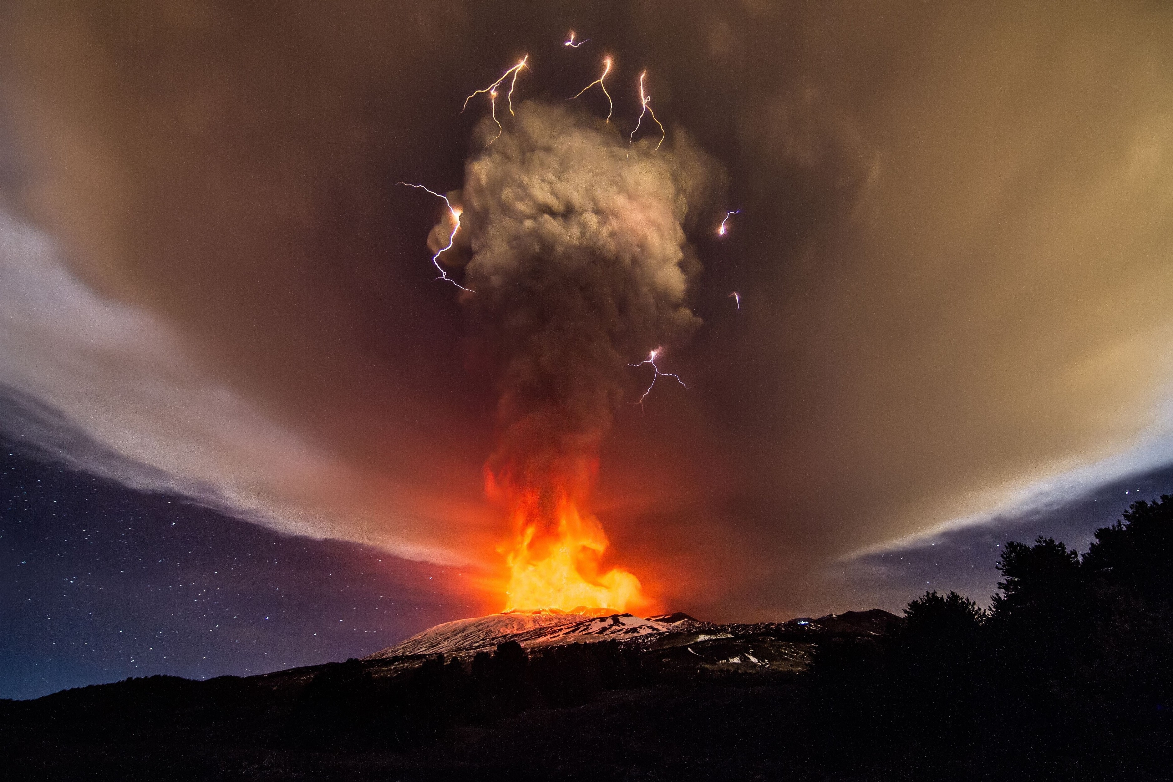 Nature Volcano Eruptions Smoke Lightning Landscape 3750x2500