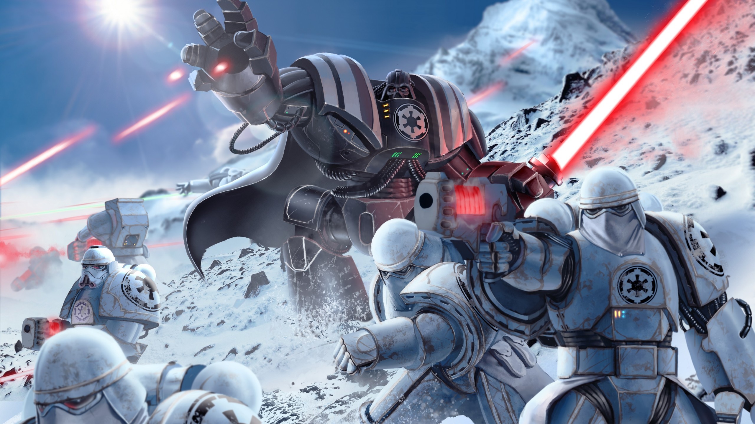 Star Wars Galactic Empire Snow Darth Vader Stormtrooper Science Fiction Lightsaber Warhammer 40 000 2560x1440