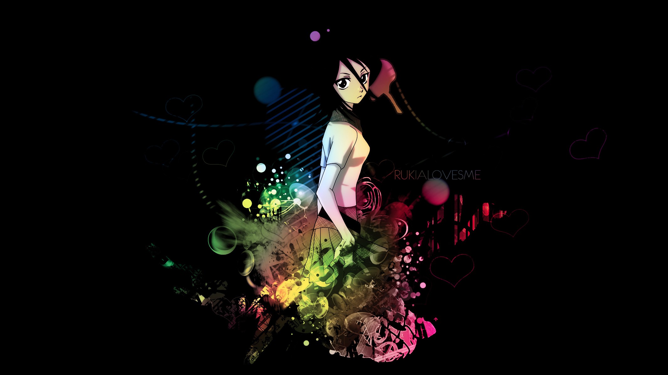 Bleach Kuchiki Rukia Paint Splatter Black Background Anime Girls 2133x1200