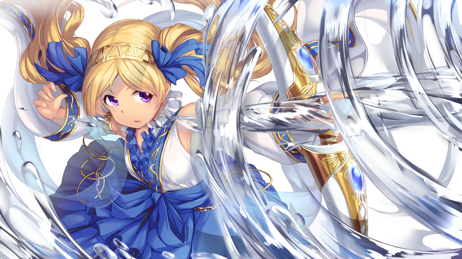 THE IDOLM STER Blonde Purple Eyes Bow Blue Ribbons 1600x899