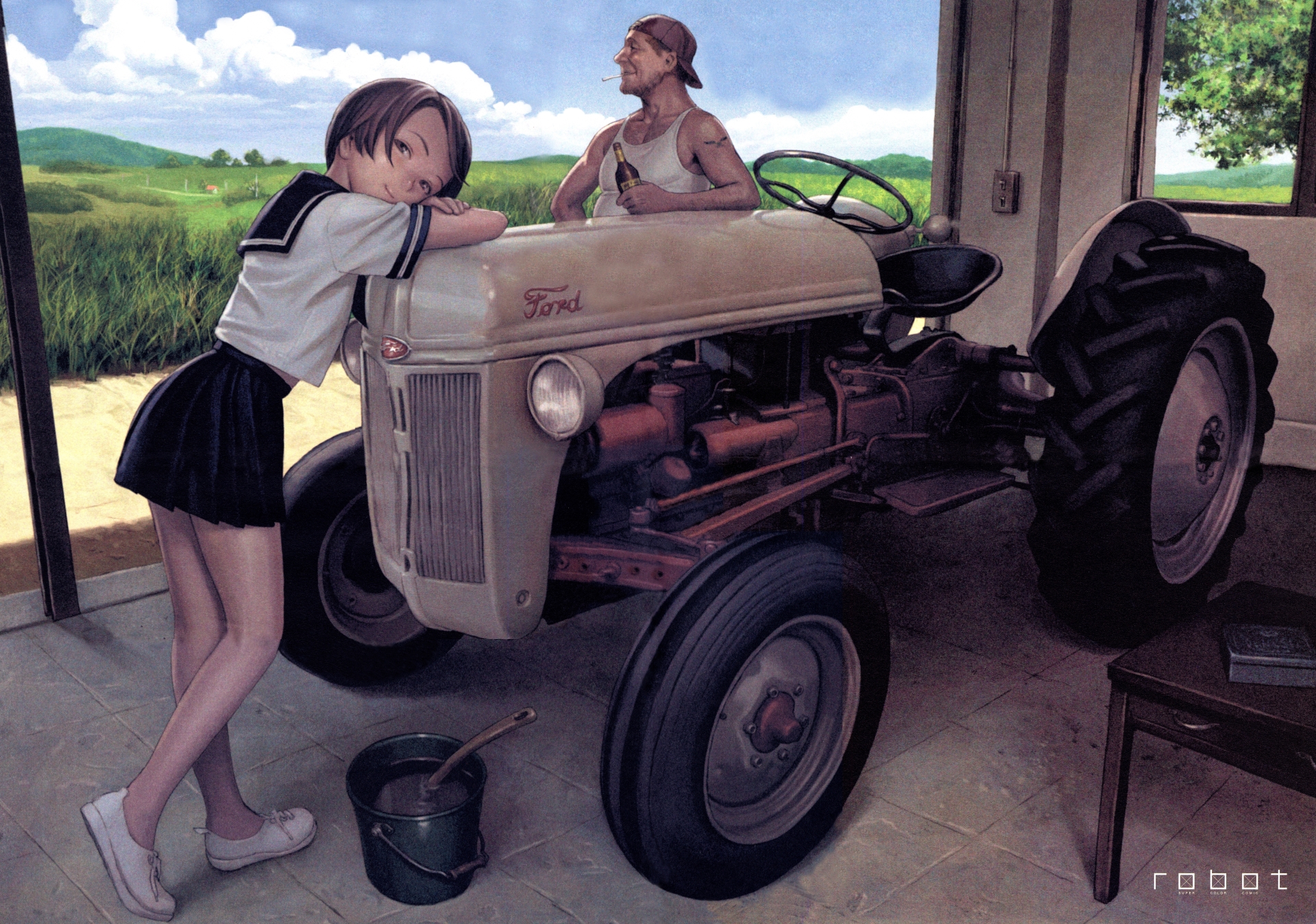 Murata Range Original Characters Tractors School Uniform Heavy Equipment 1920x1349