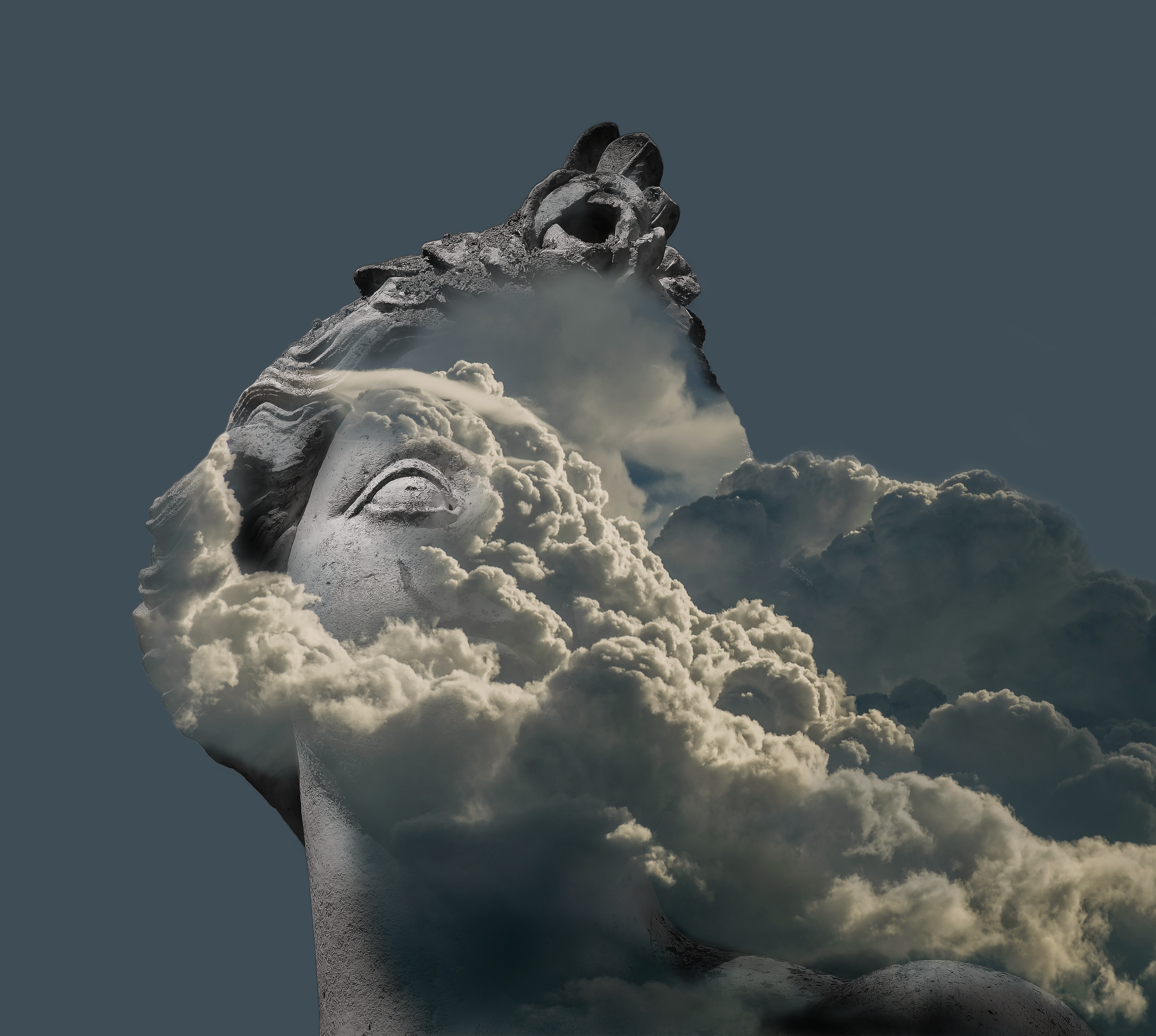 Double Exposure Statue Photo Manipulation Clouds 3D 3624x3248