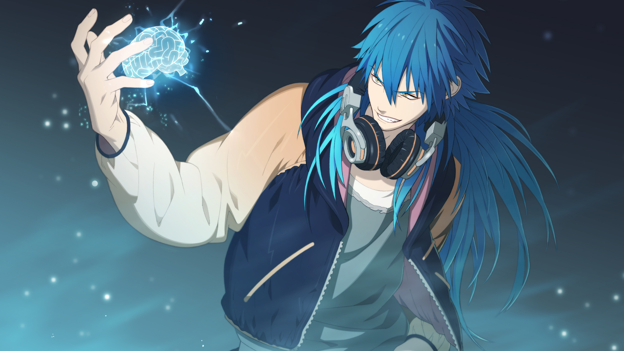 Anime Anime Boys Blue Hair Long Hair Headphones DRAMAtical Murder 2048x1152