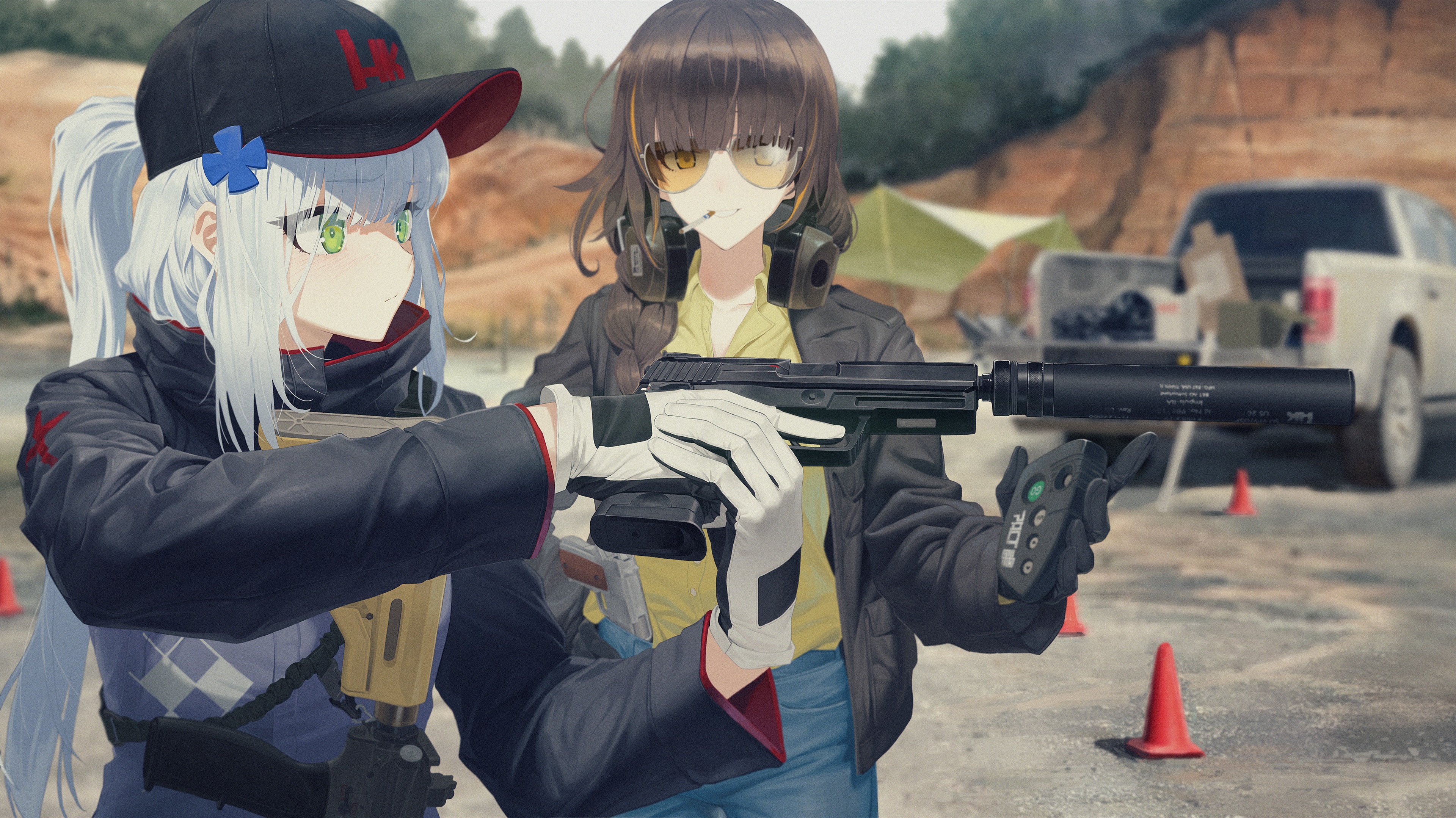 HK416 Girls Frontline M4a1 Girls Frontline Bow Anthropomorphism Car Gun Gloves Green Eyes Ponytail L 3840x2158