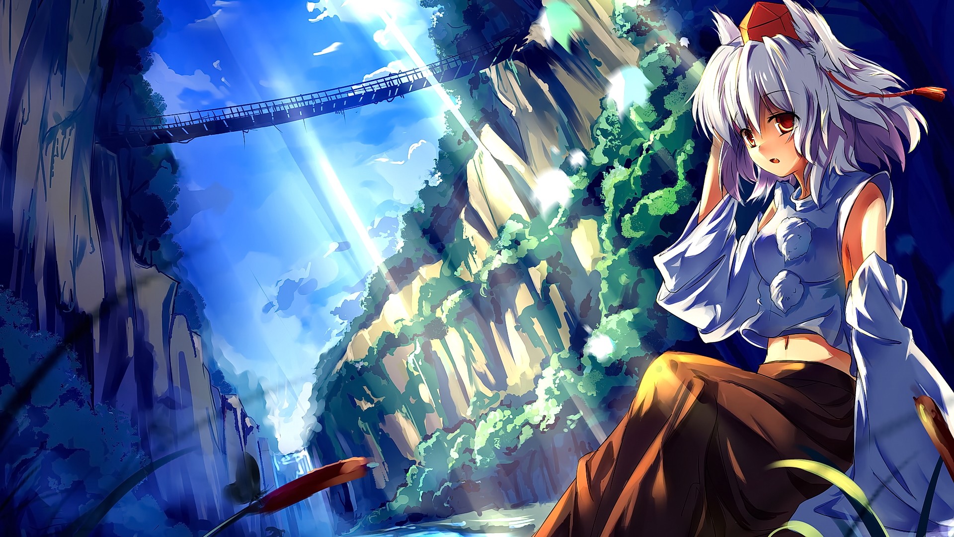 Anime Anime Girls White Hair Long Hair Looking At Viewer Touhou Inubashiri Momiji Okamimimi 1920x1080