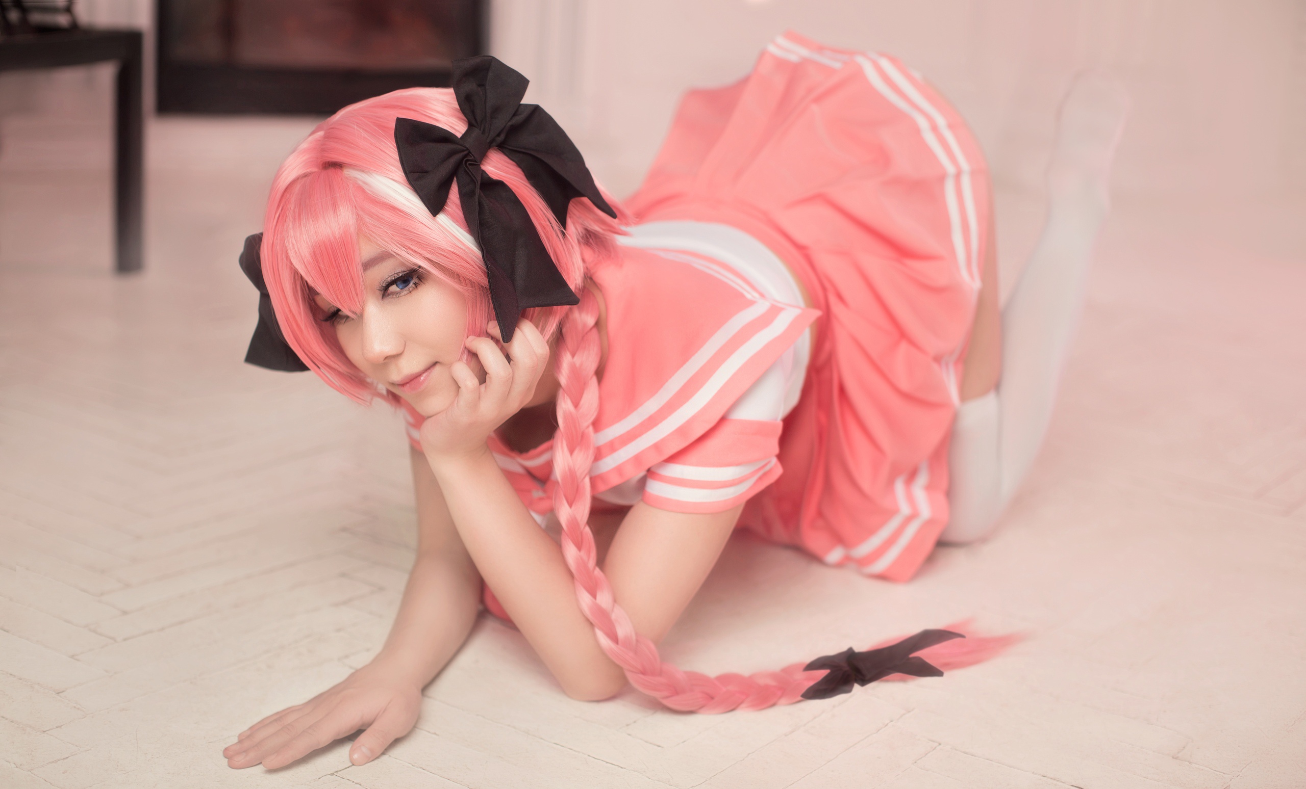 Asian Women Cosplay Women Indoors Model On The Floor Astolfo Astolfo Fate Apocrypha Astolfo Fate Gra 2560x1548