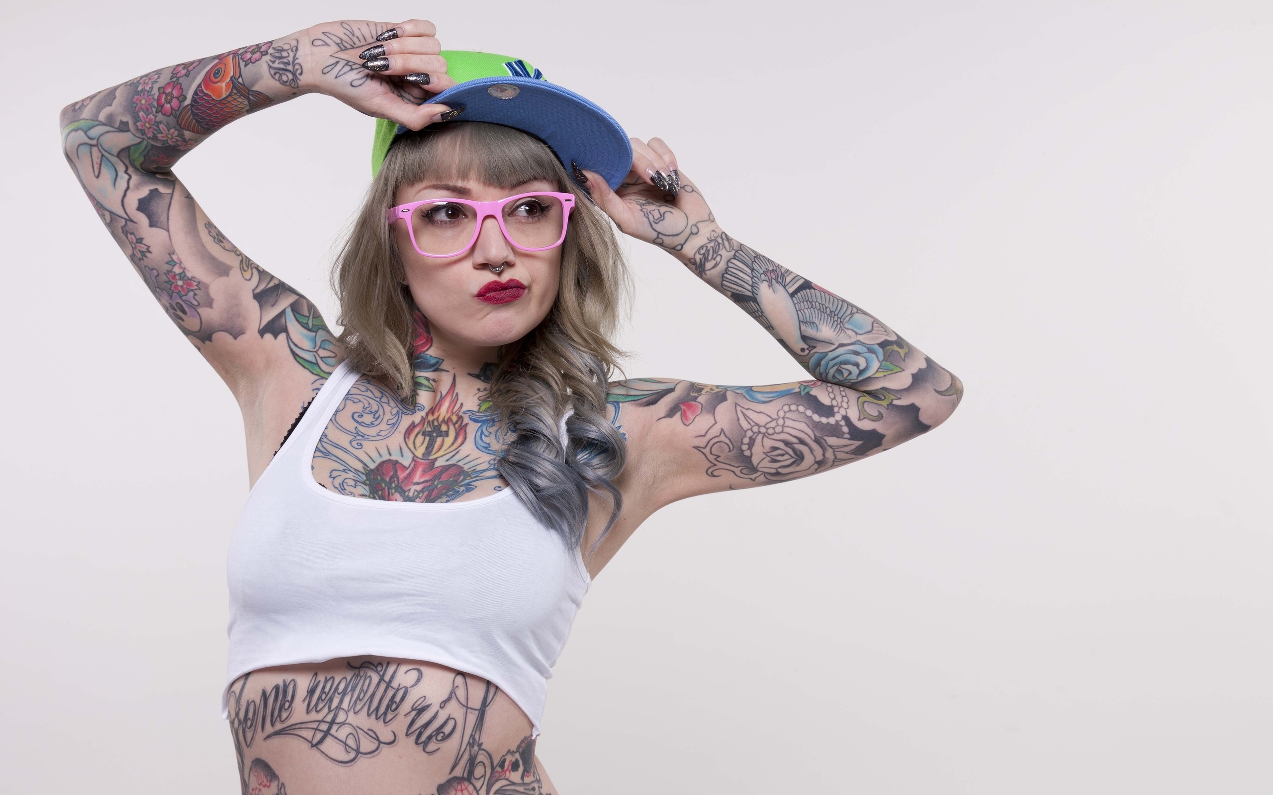 Tattoo Glasses Blonde Women Nina Kate 2560x1600