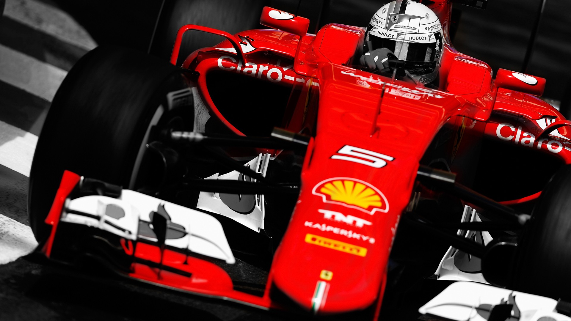 Ferrari F1 Car Sebastian Vettel Selective Coloring 1920x1080