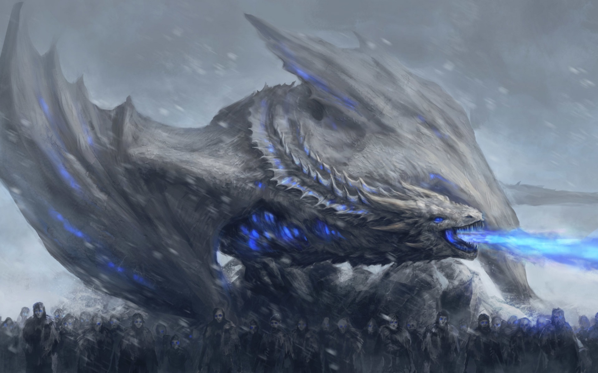 Game Of Thrones White Walker Dragon Zombies Artwork Fantasy Art Fire Blue Flames Cyan 1920x1200