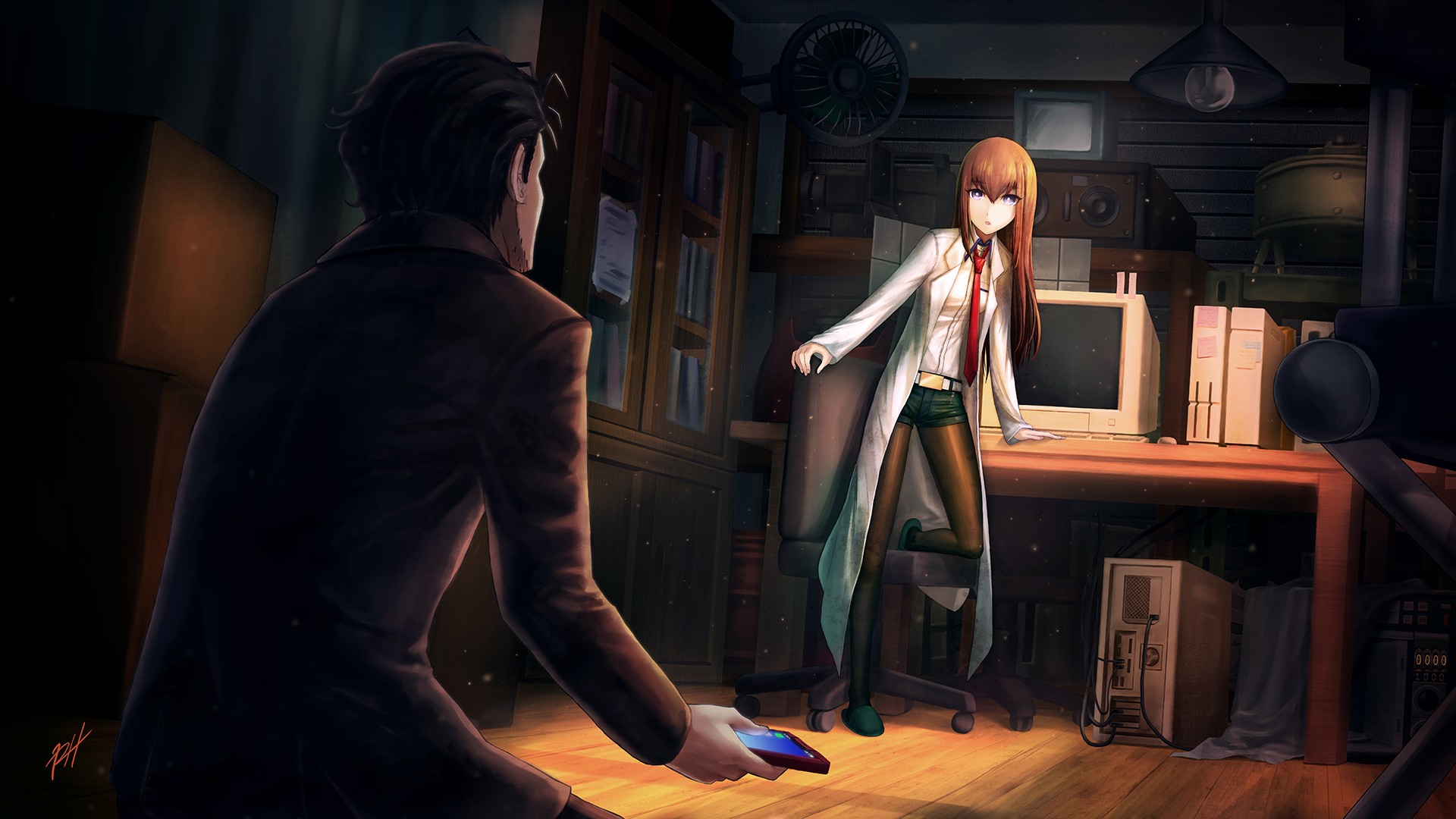 Steins Gate Makise Kurisu Okabe Rintarou Anime Boys Anime Girls Steins Gate 0 1920x1080