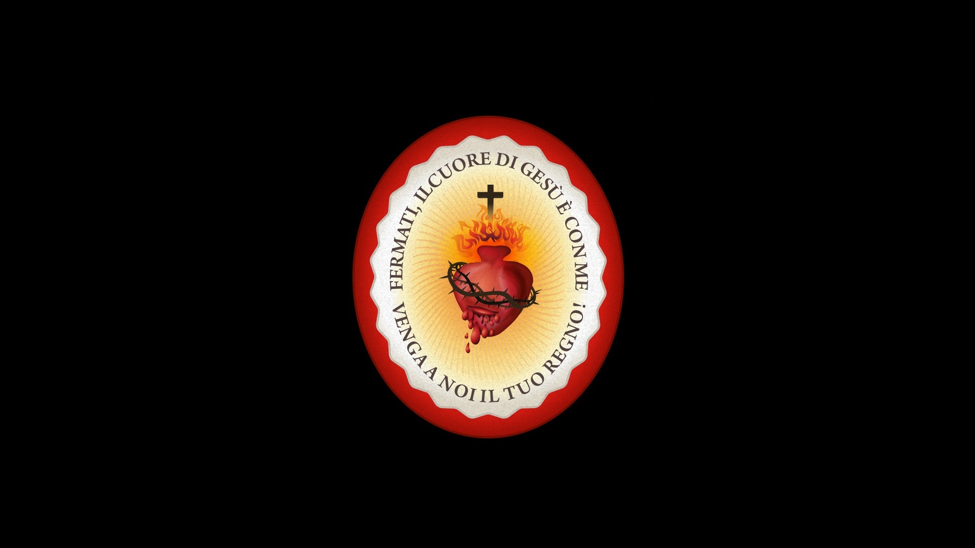 Sacred Heart Cross Heart Fire Heart Design Simple Background 1920x1080