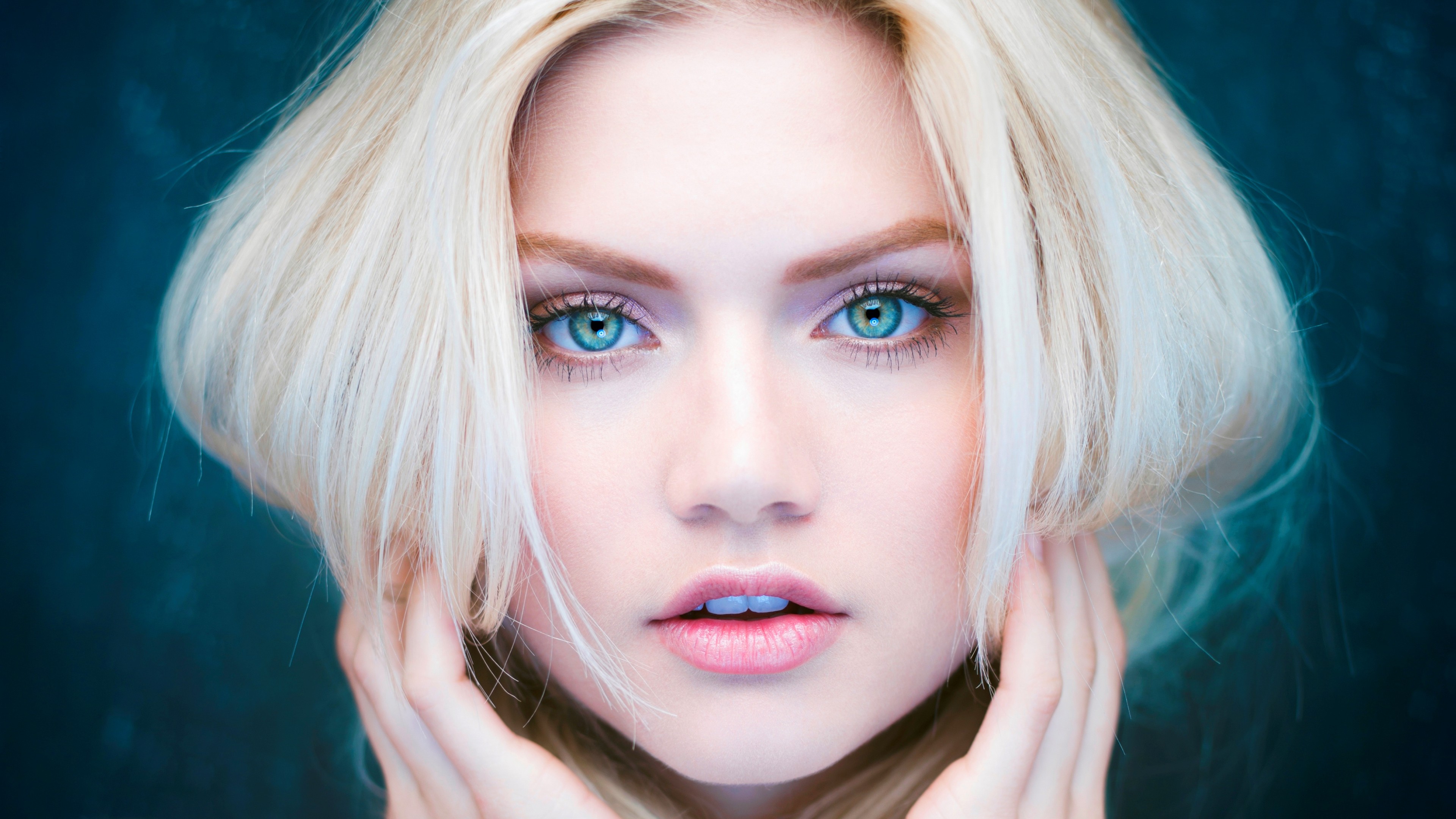 Martina Dimitrova Blue Eyes Face Closeup Women Blonde 3840x2160
