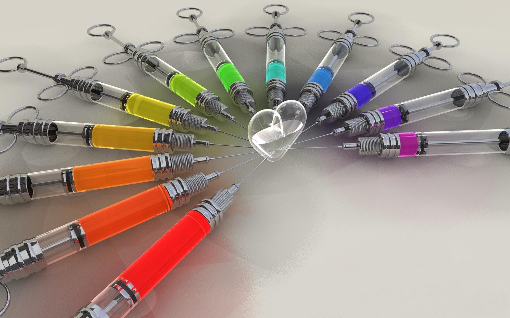 Syringe Rainbows Heart 1680x1050