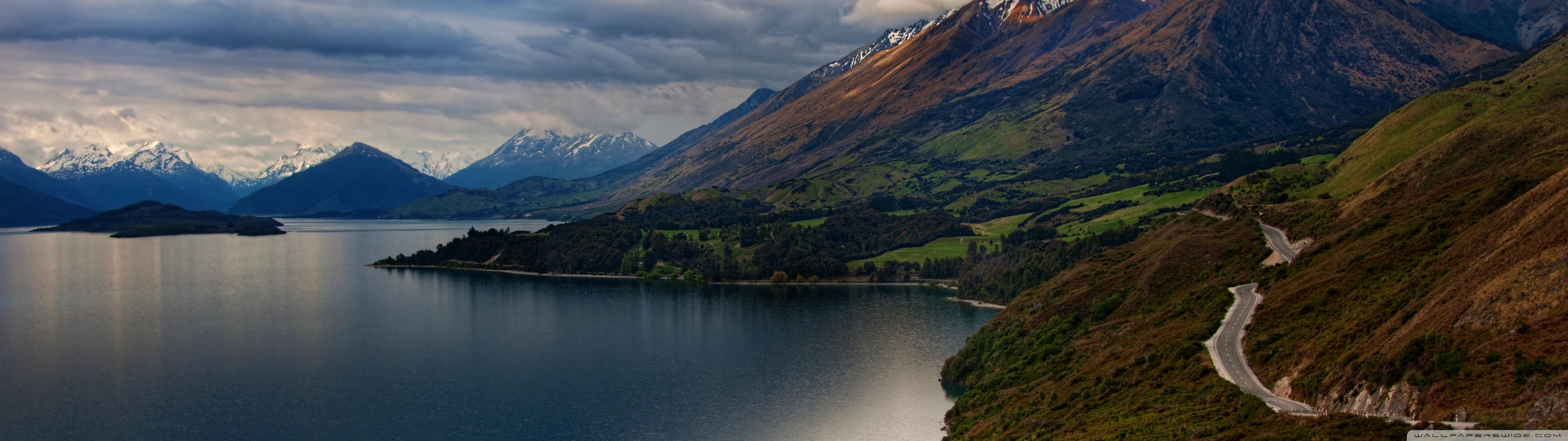 New Zealand Mountains Nature Landscape Lake Lake Wakatipu 3840x1080
