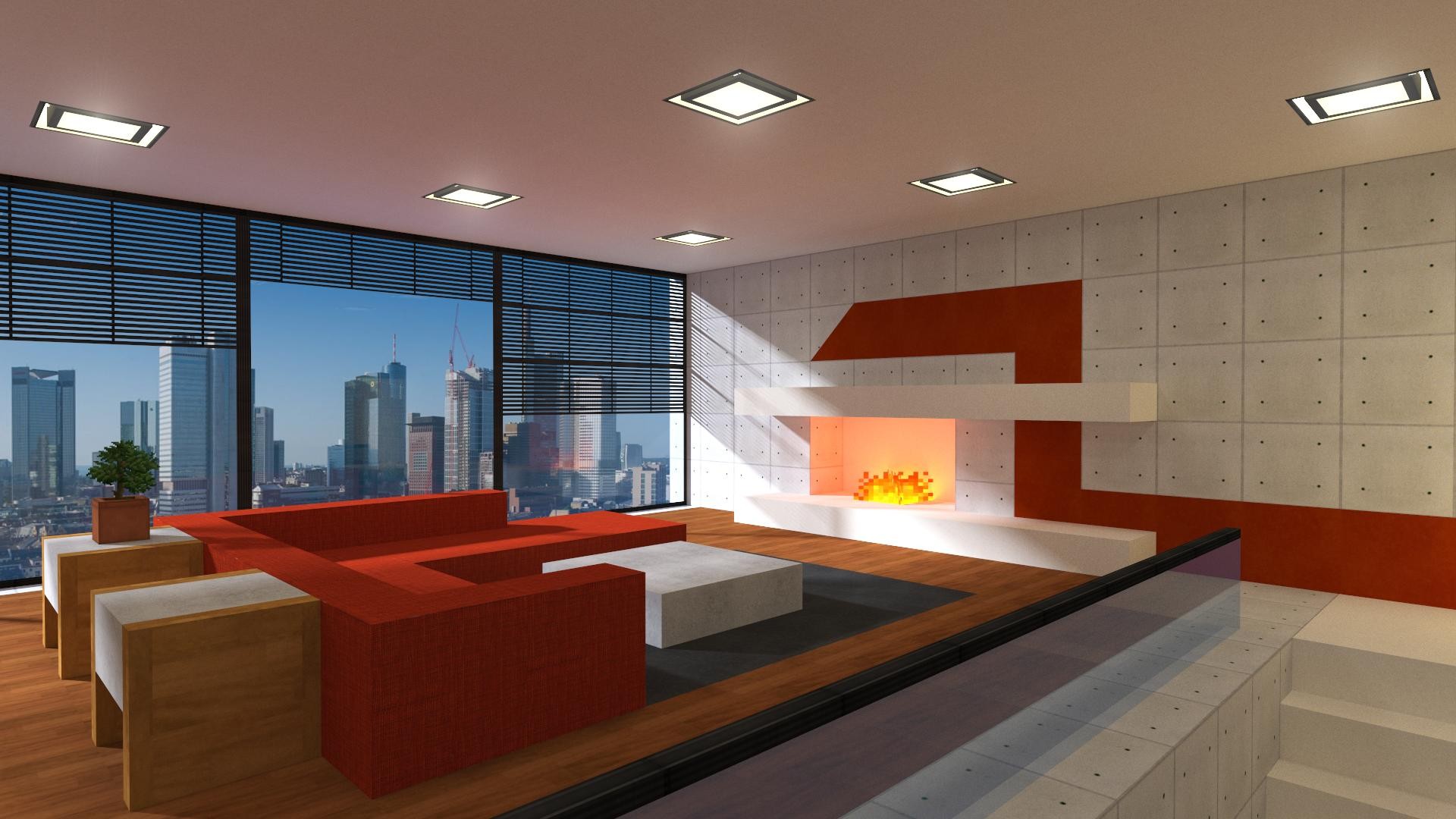 Minecraft Render Apartments Fireplace Window 1920x1080