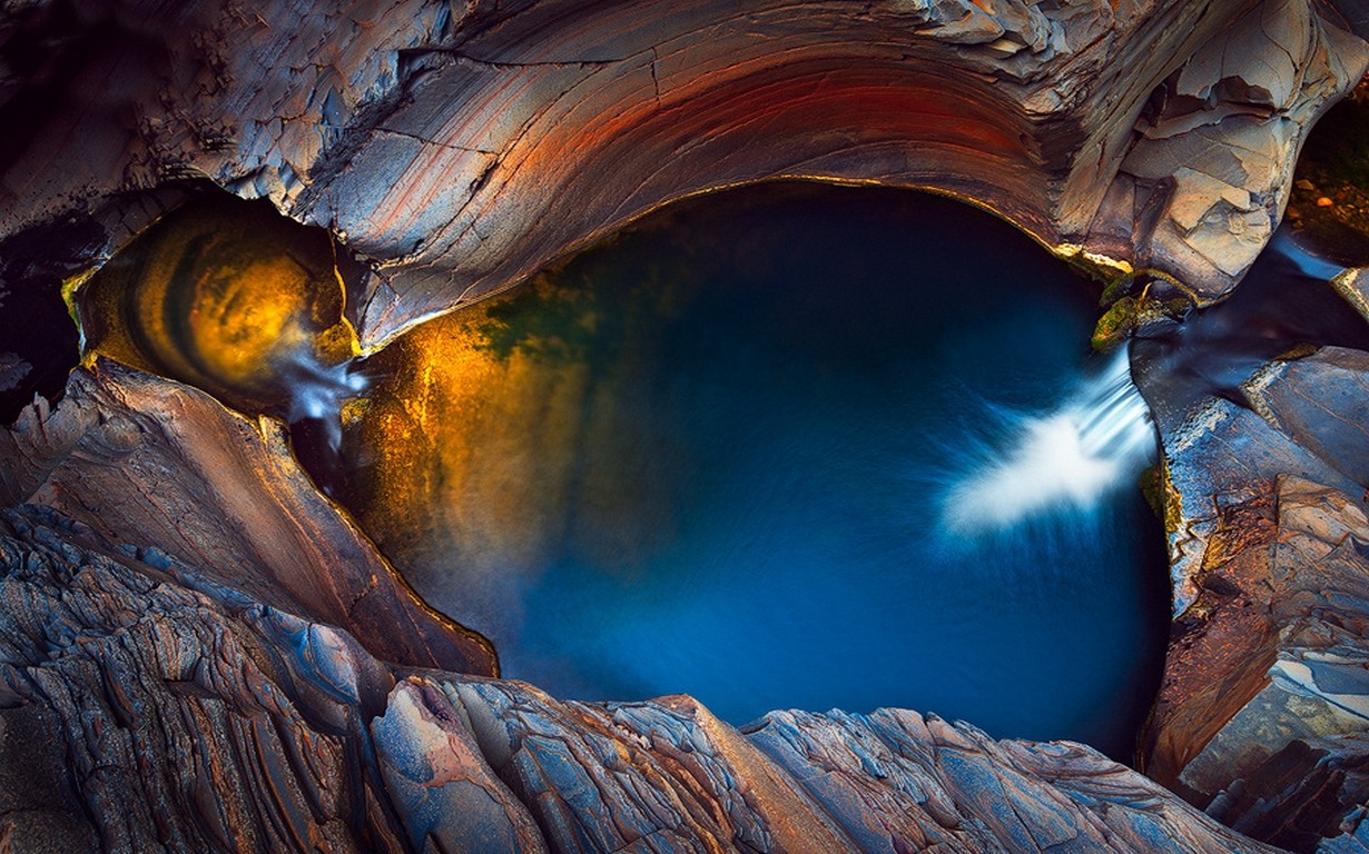 Landscape Nature Canyon Waterfall Erosion Water Colorful Blue Gold Australia National Park 1230x768