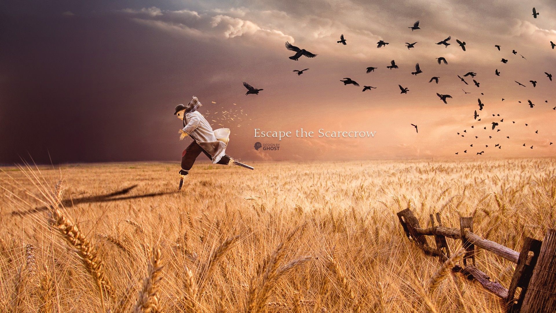 Scarecrows Sky Wheat Crow 1920x1080