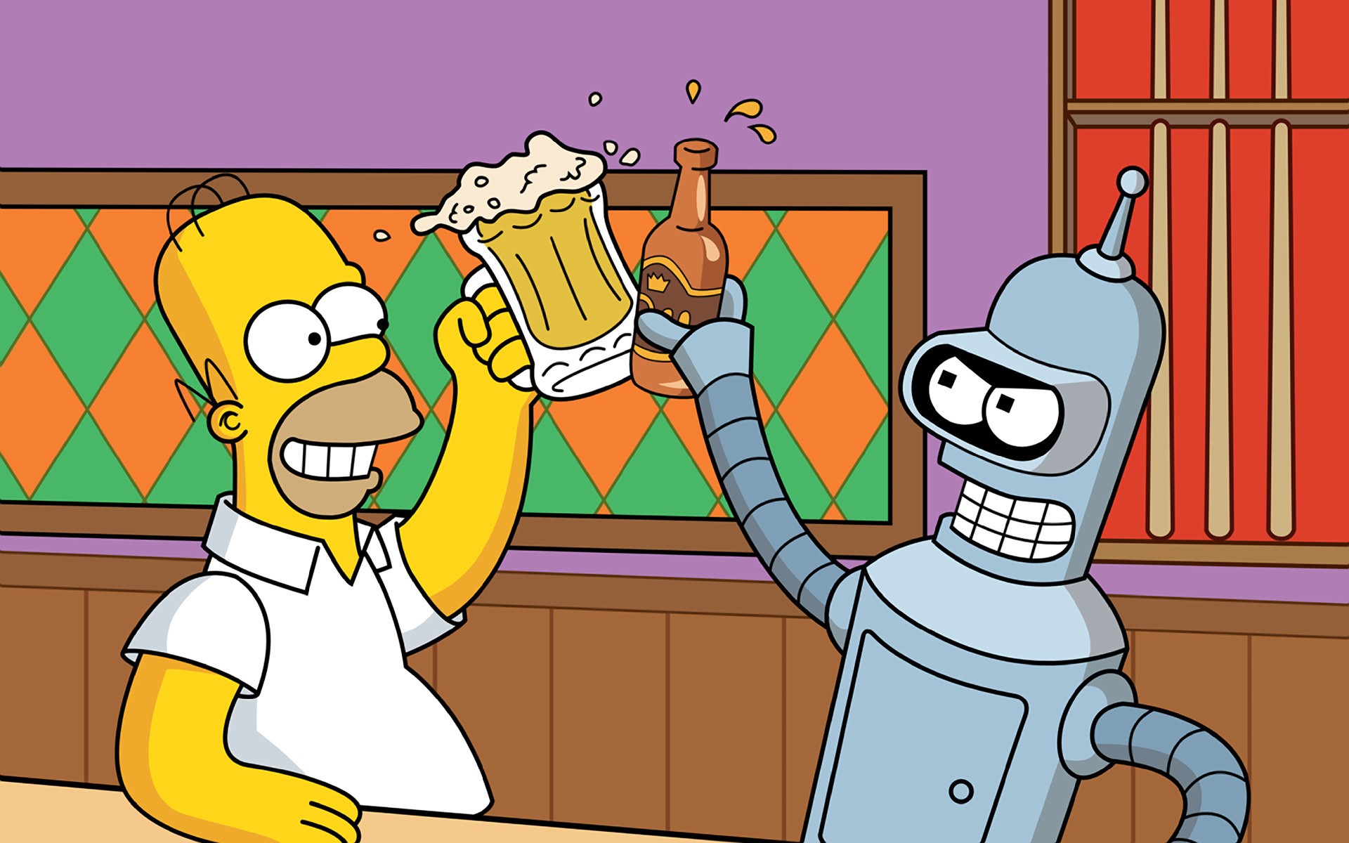 Futurama Cartoon Bender The Simpsons Homer Simpson Beer 1920x1200