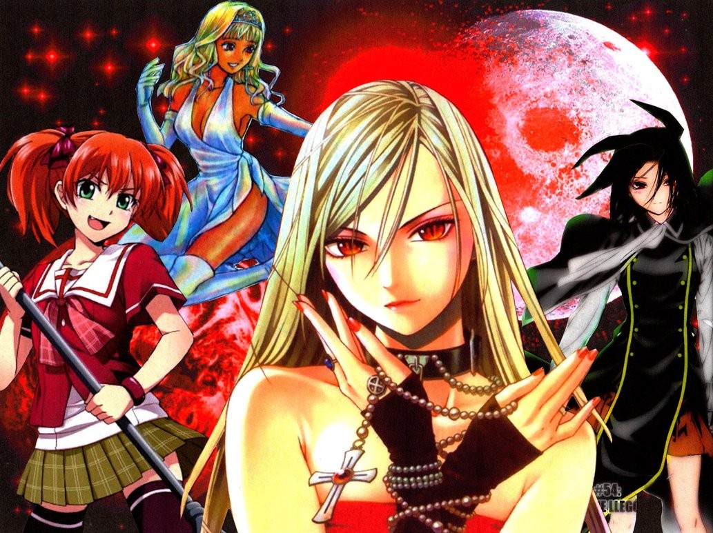 Akashiya Moka Rosario Vampire Moon Anime Girls Cross Red Eyes Blonde Anime Vampires Shuzen Kokoa 1033x773