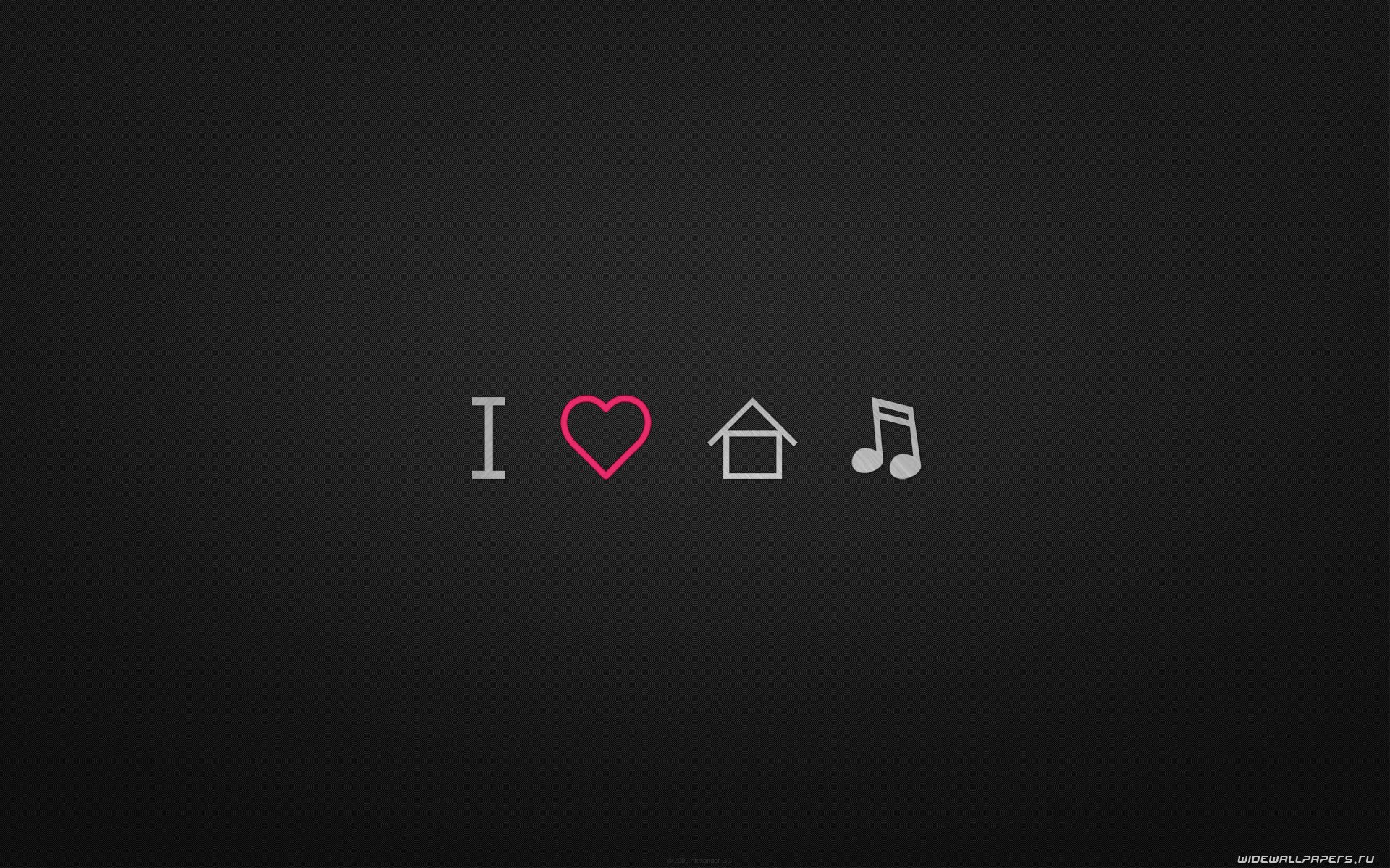 House Music Minimalism Heart Design Musical Notes Simple Background 1920x1200