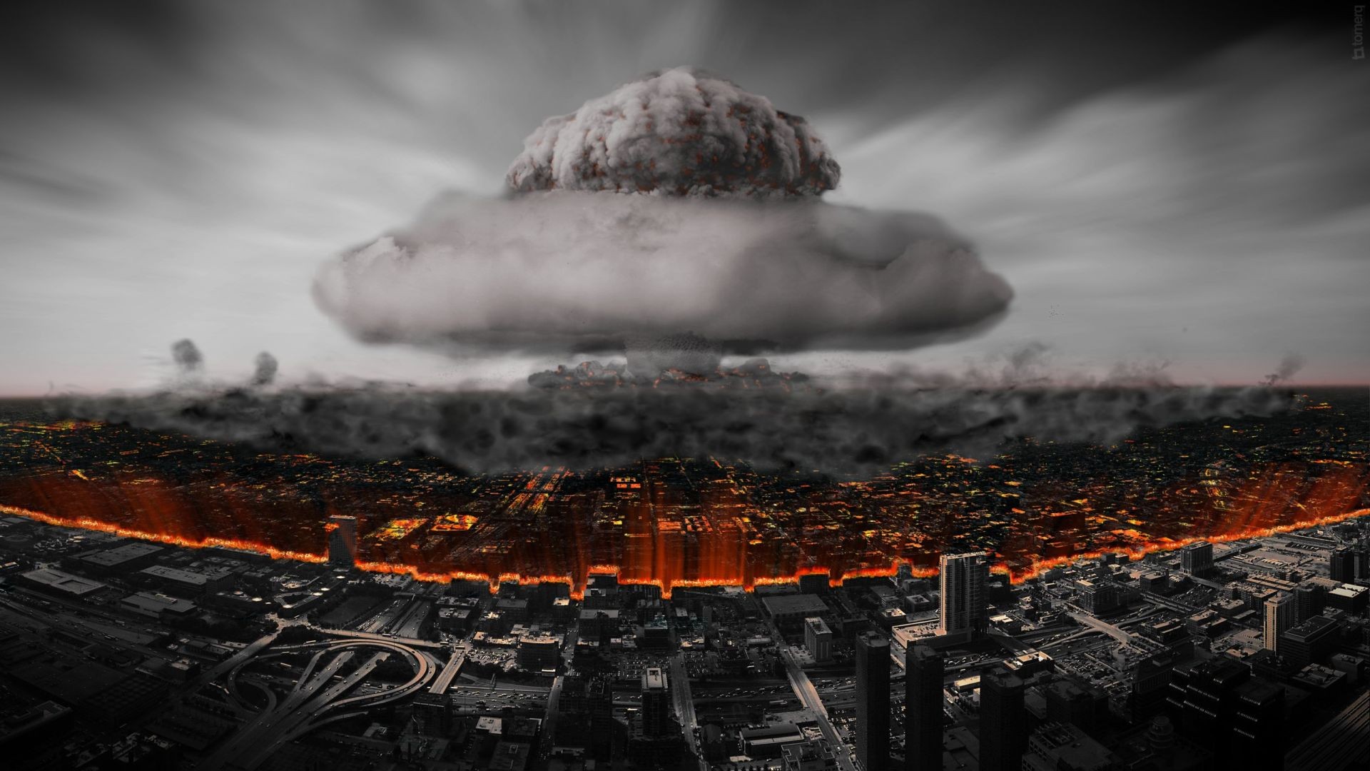 Selective Coloring Apocalyptic Cityscape Smoke Explosion Atomic Bomb 1920x1080