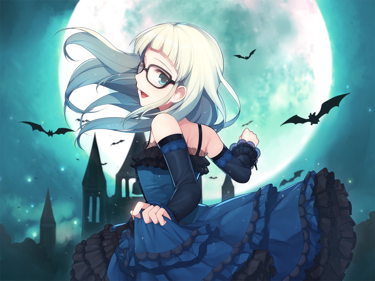 Anime Glasses Moon Blue Dress Bats Anime Girls Black Bullet 1200x900