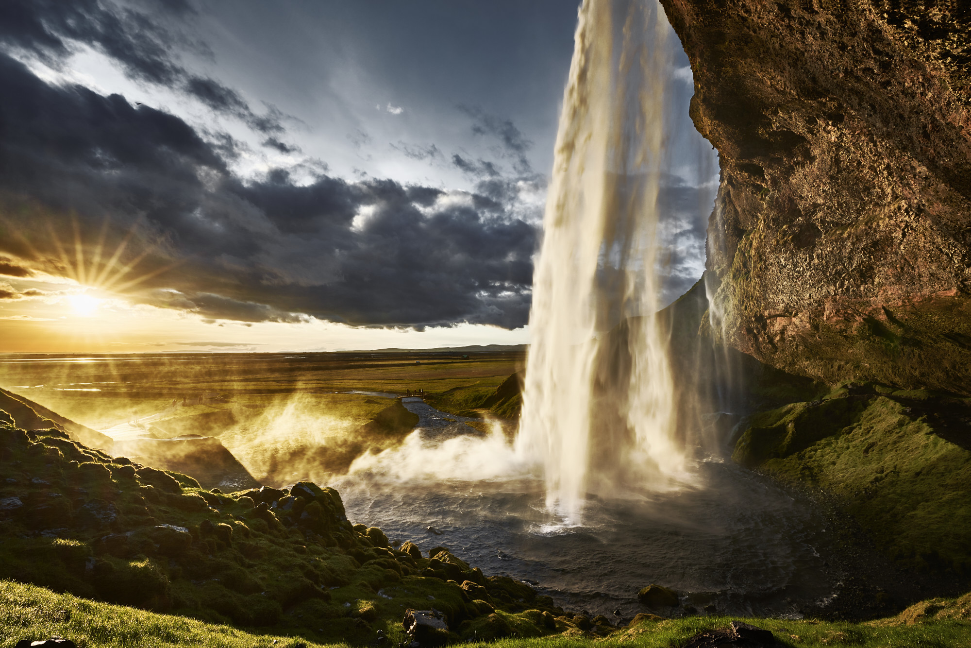 Seljalandsfoss Waterfall Iceland Landscape Nature Waterfall Sun Rays 2000x1334