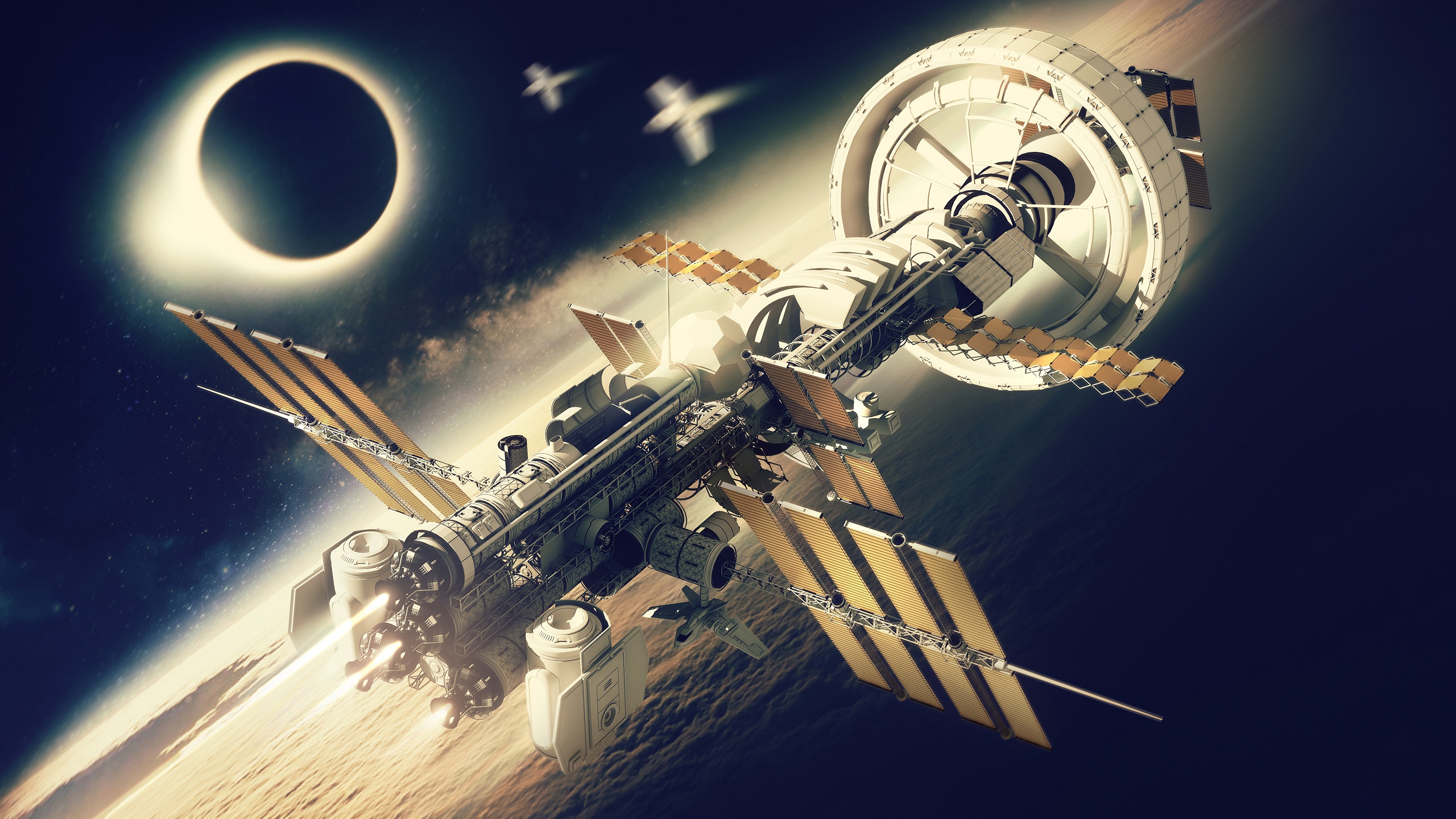 Space Space Art Science Fiction Spacestation Digital Art SpaceX Spaceship 2560x1440