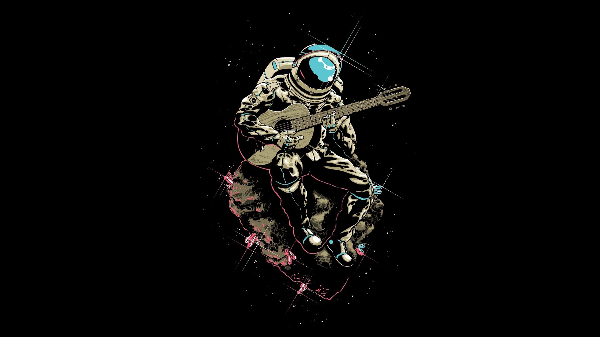 Space Astronaut Guitar Musician Asteroid Digital Art Spacesuit Men Helmet Space Suit Playing Music M 1920x1080