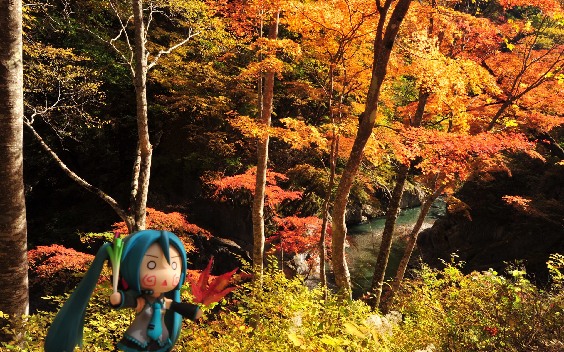 Fall Season Nature Leaf Hachune Miku 1920x1200