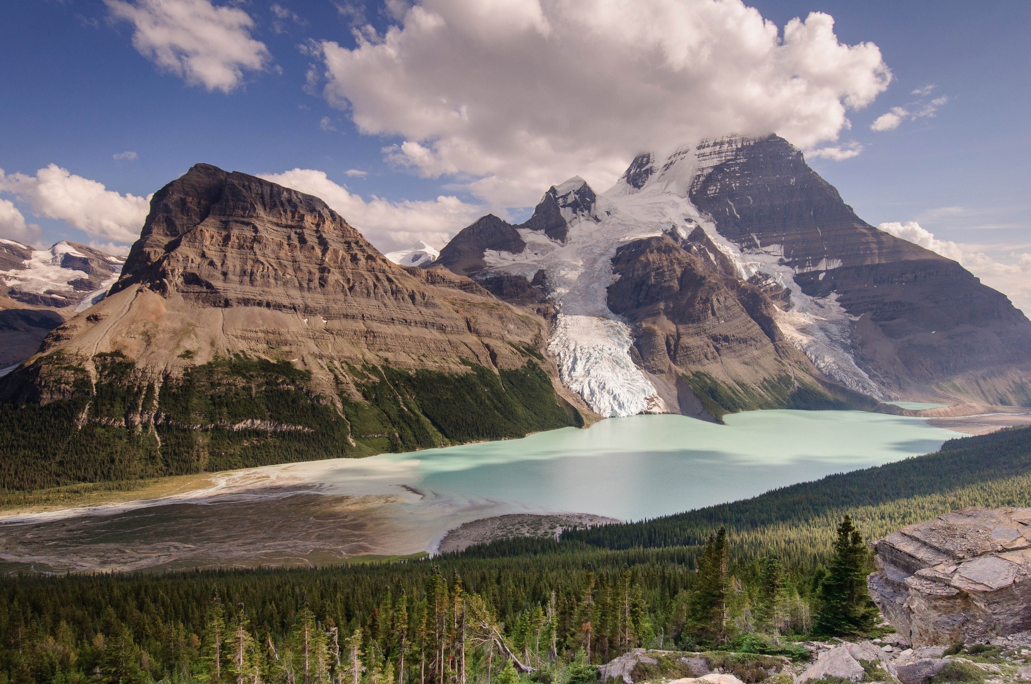 Nature Landscape Mountains Trees Forest Canada Lake Snow Rock Clouds Glaciers 2048x1360