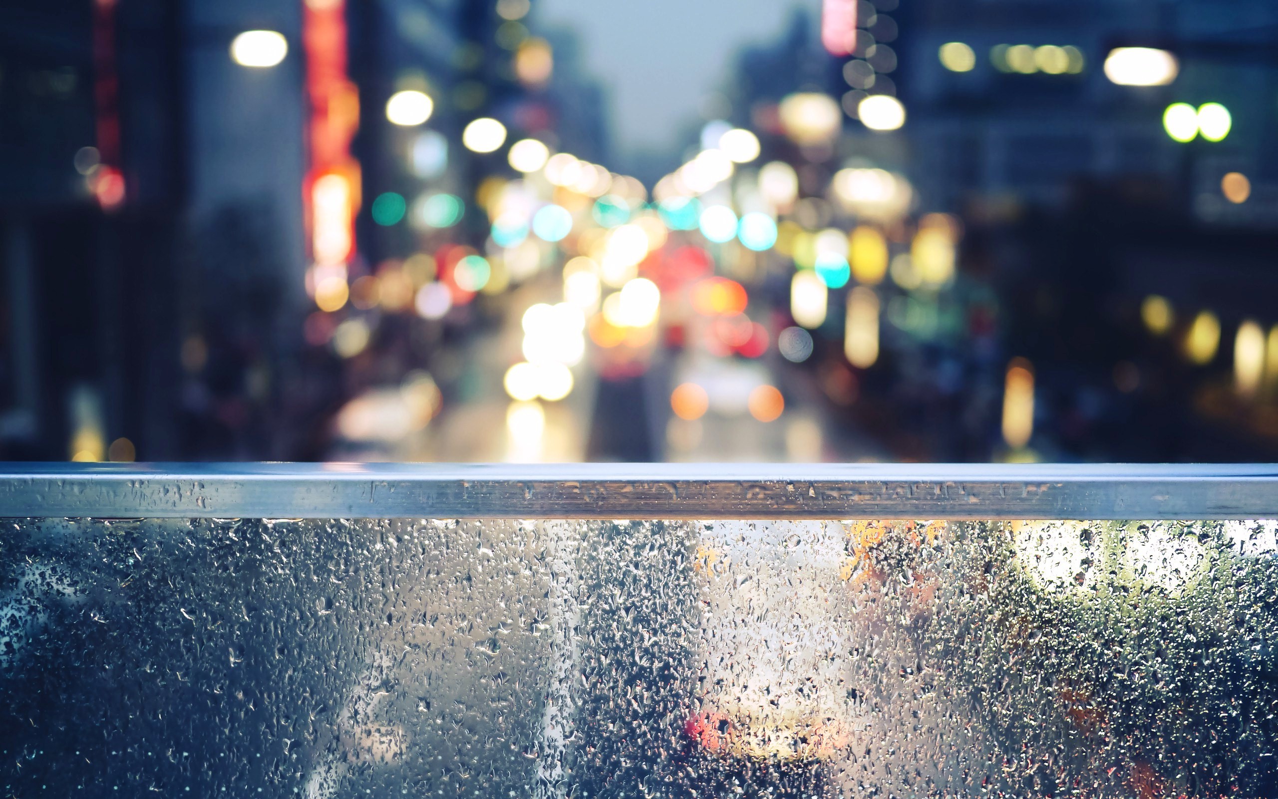 Macro Glass Water Drops City Water On Glass Bokeh Blurred Street Rain Raindrop Night 2560x1600